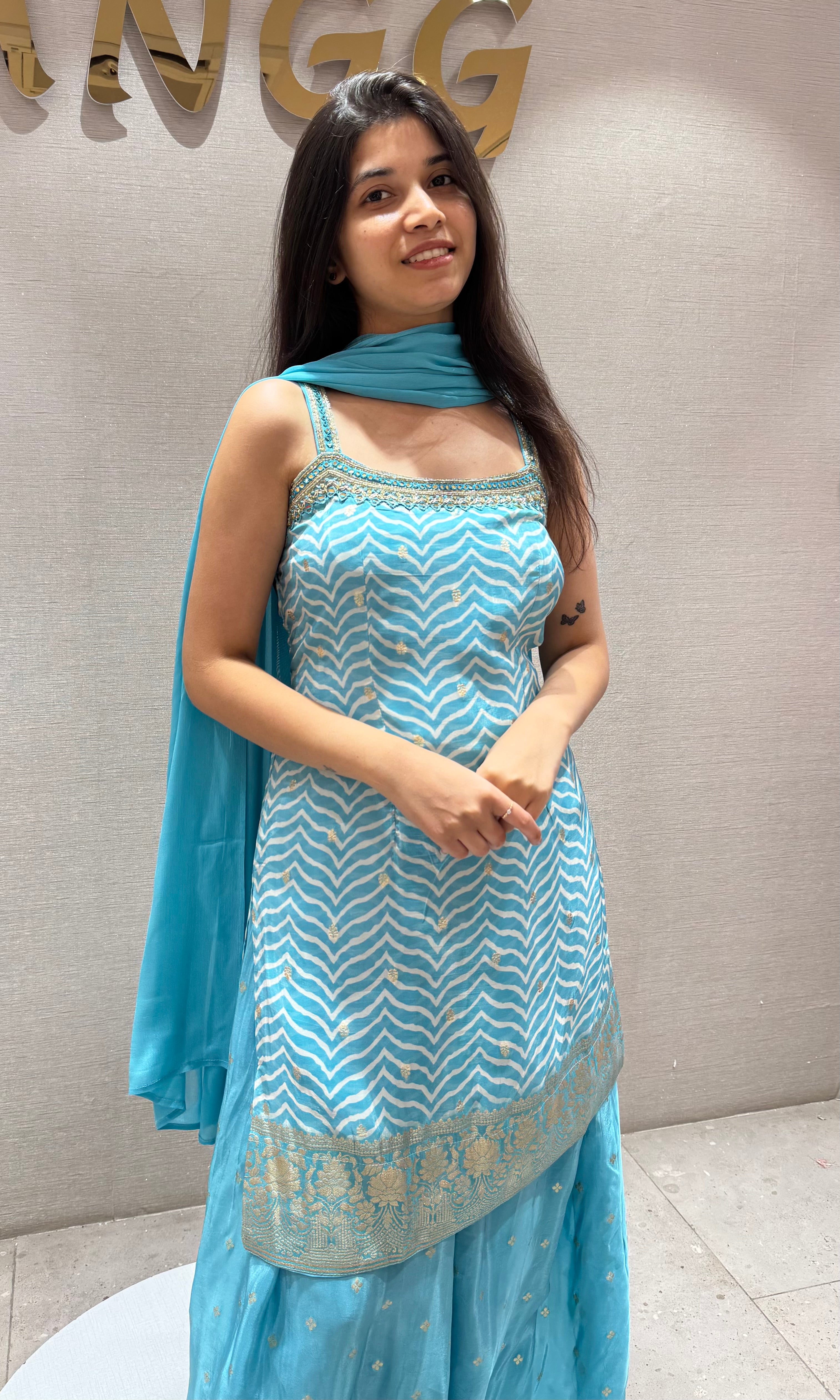 LIGHT Blue Silk Sharara set