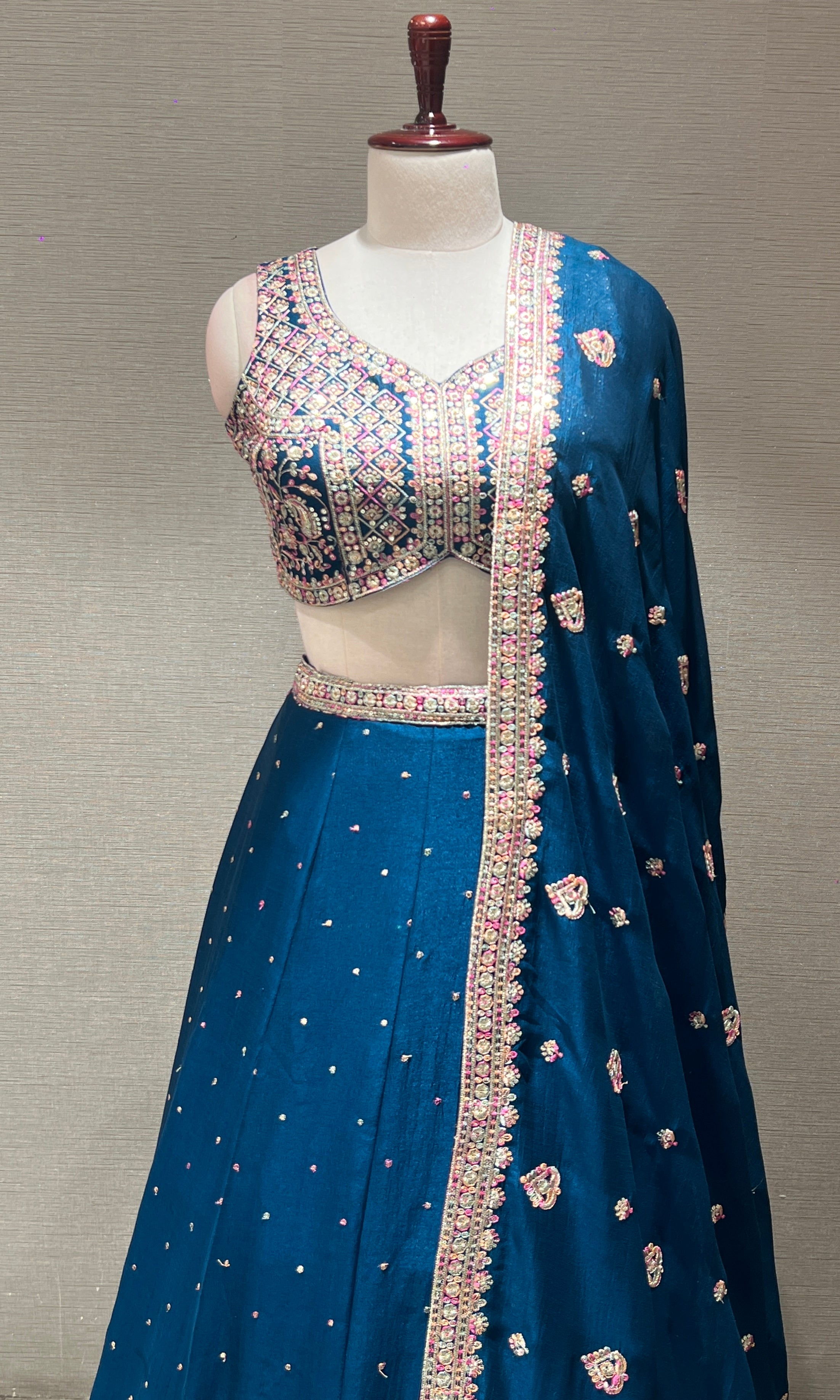 Rama Blue Mirrorwork Embroidered Lehenga Set