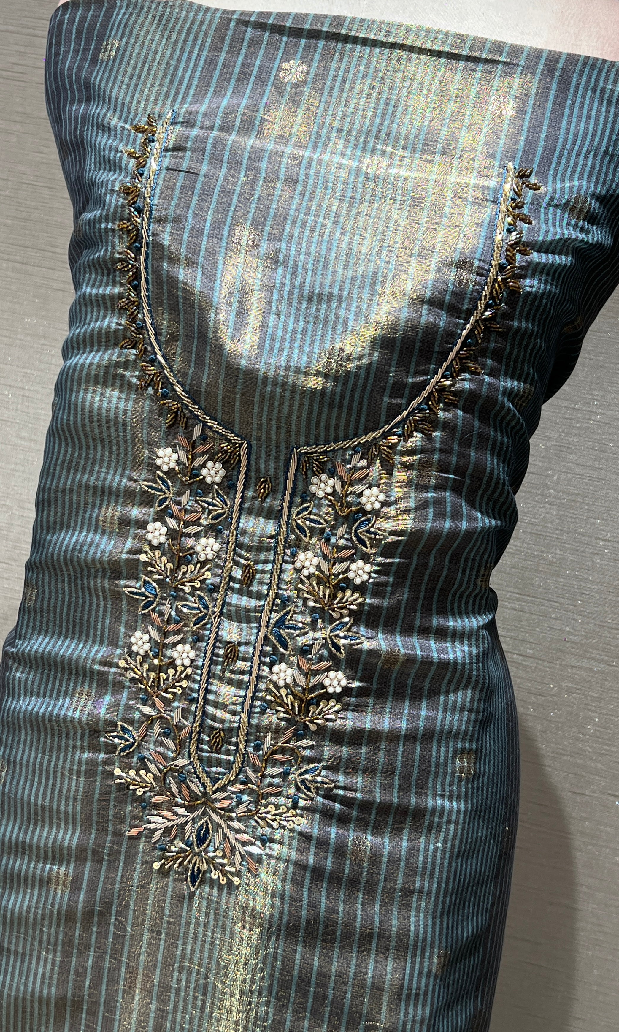 Navy blue floral dress material