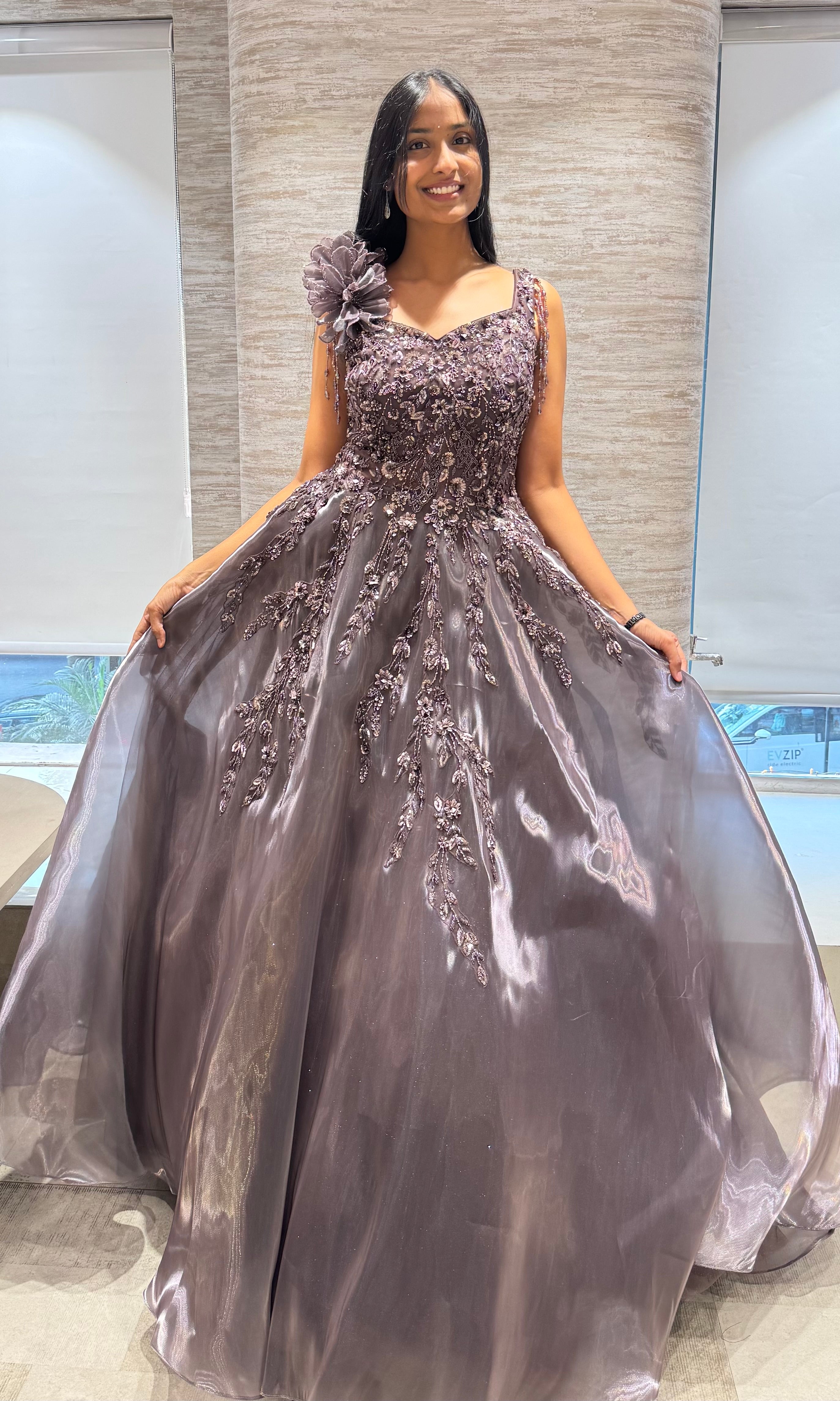 Purple FLORAL Embellished Gown