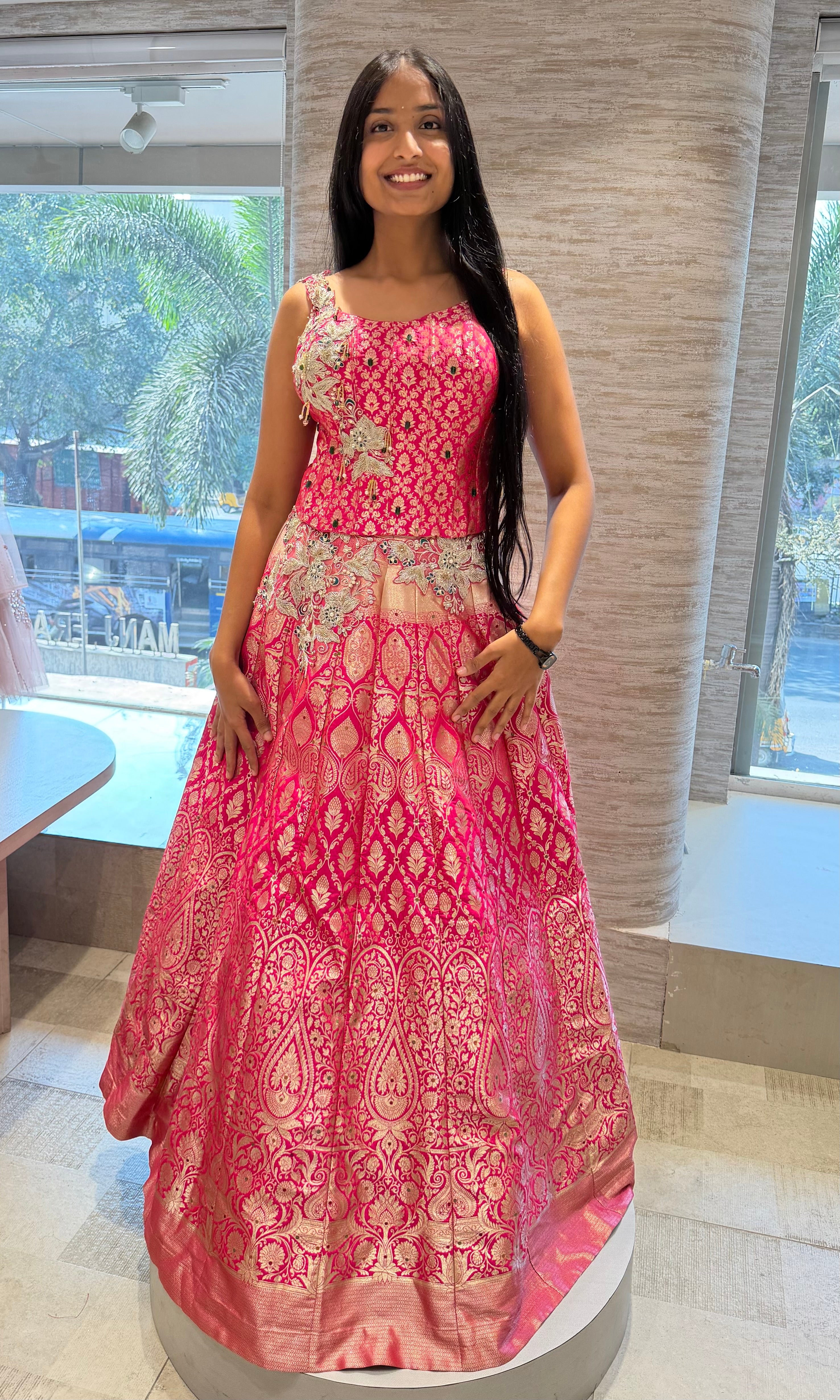 Rani pink gold banarasi embroidered lehenga