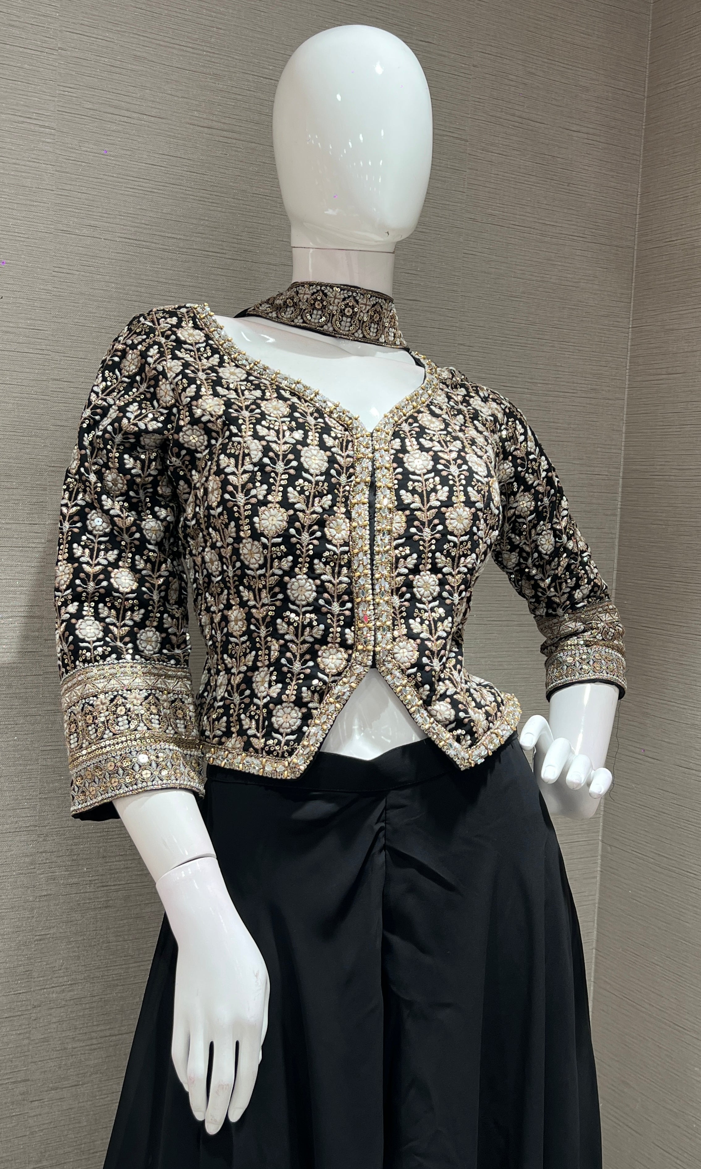 BLACK embroidered jacket PALAZZO SET