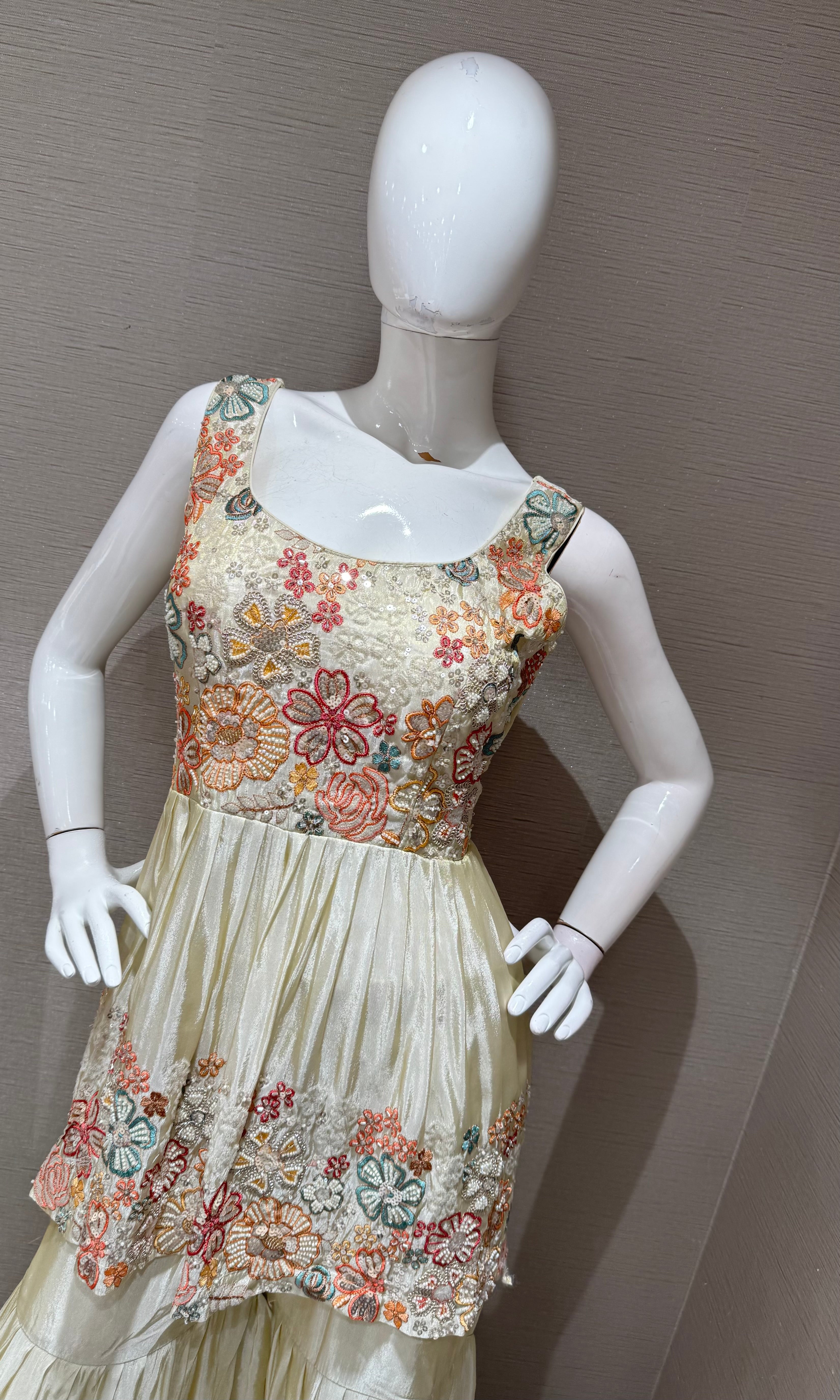 Cream floral peplum palazzo set