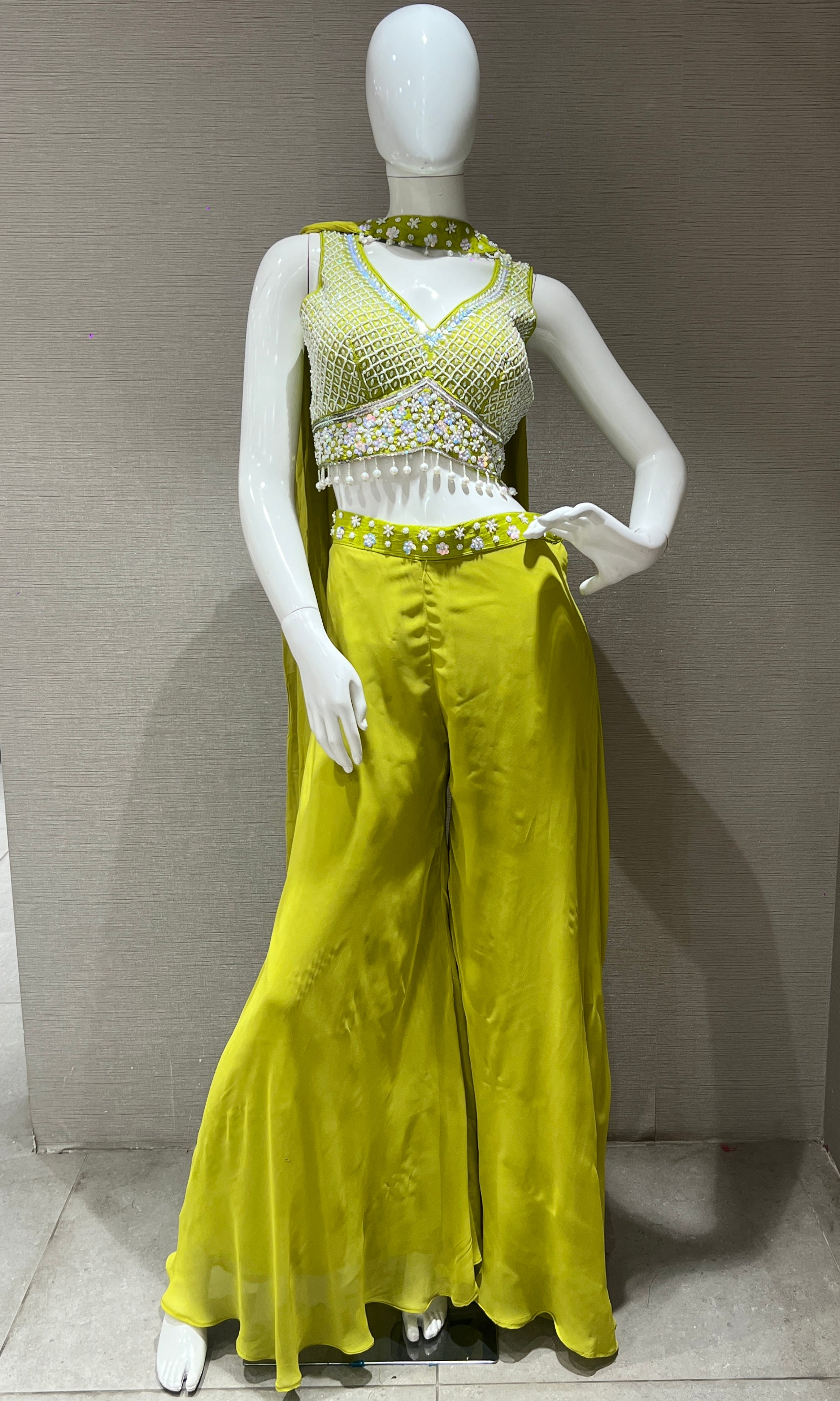 Green palazzo set with neck dupatta