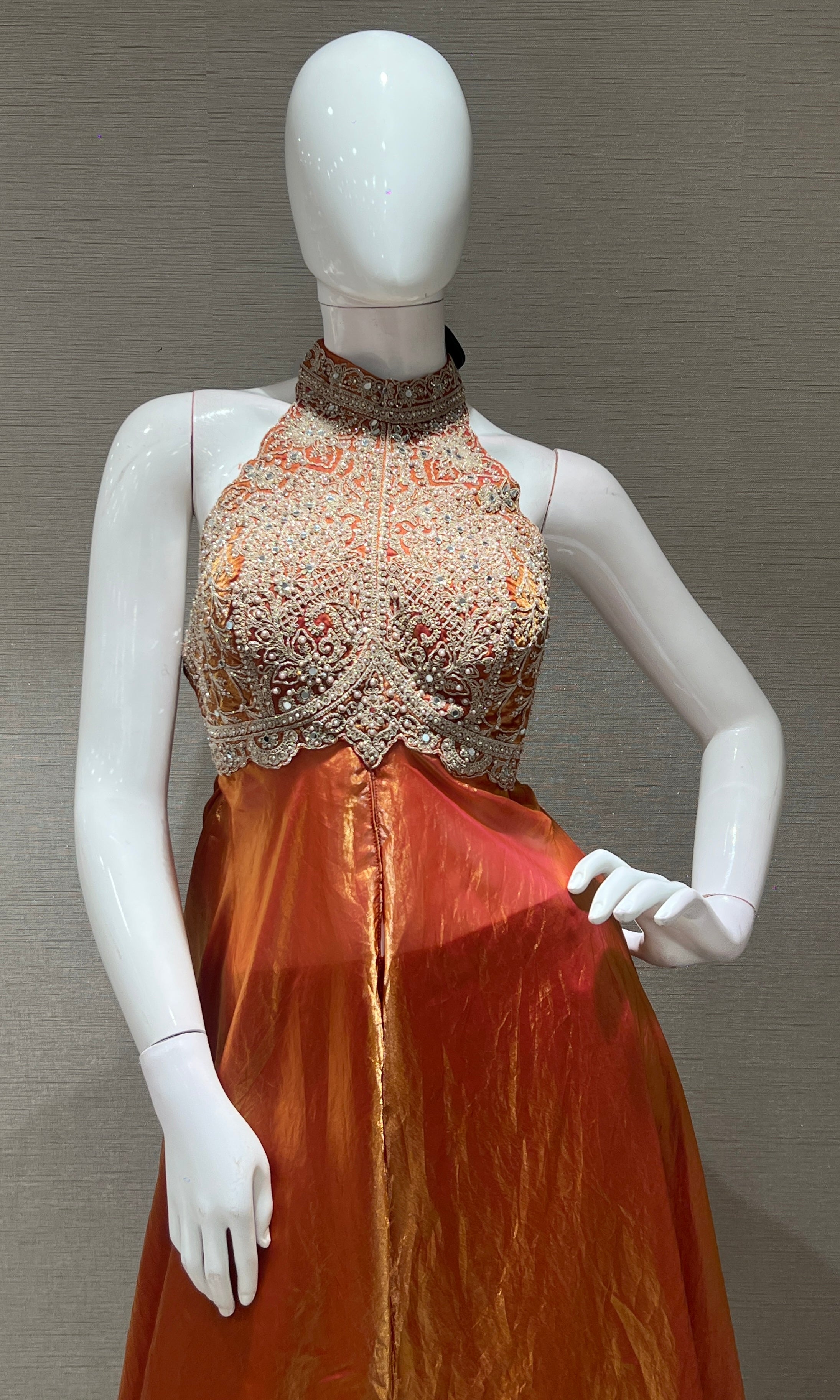 Rust ORANGE HALTER NECK A LINE CUT PALAZZO SET