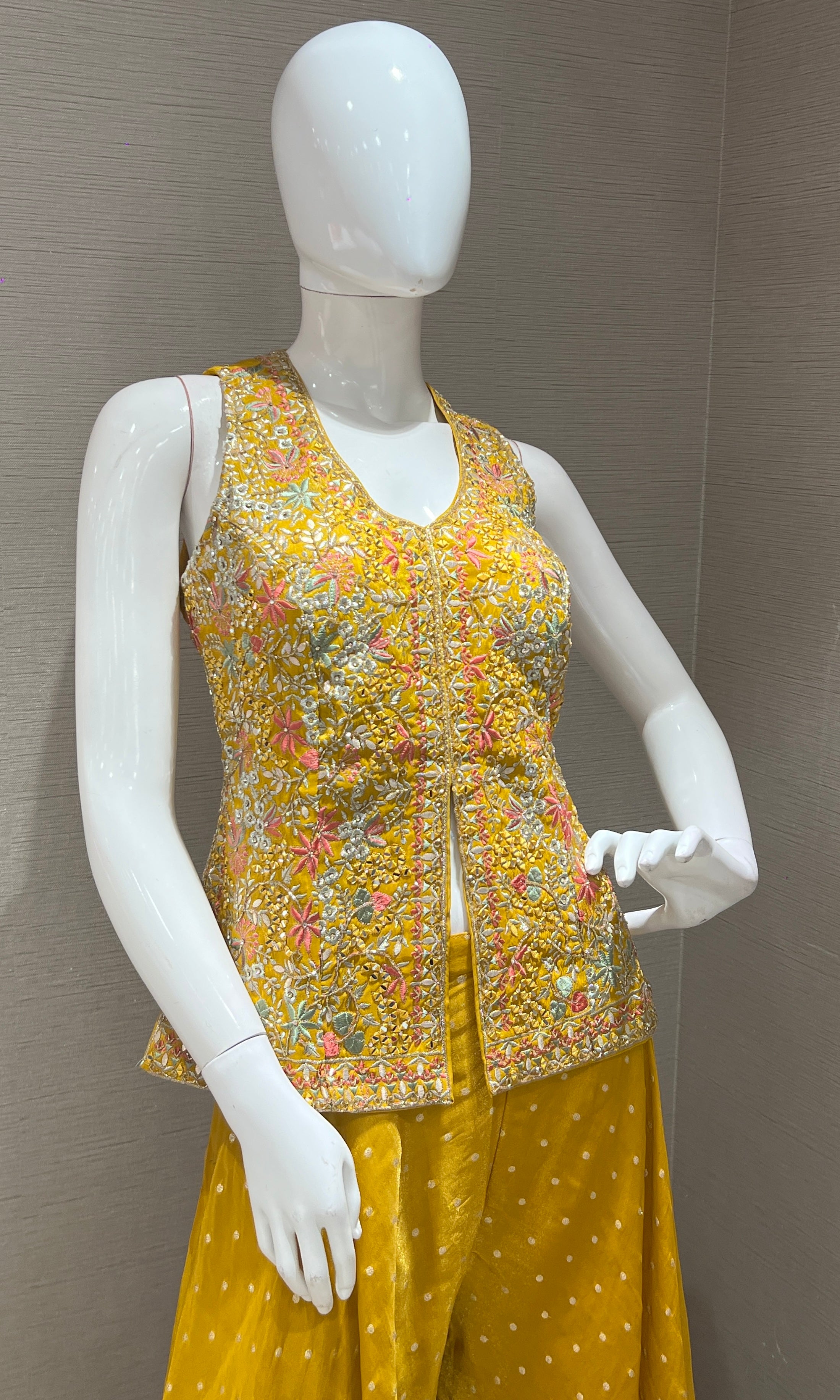Yellow embroidered sharara palazzo