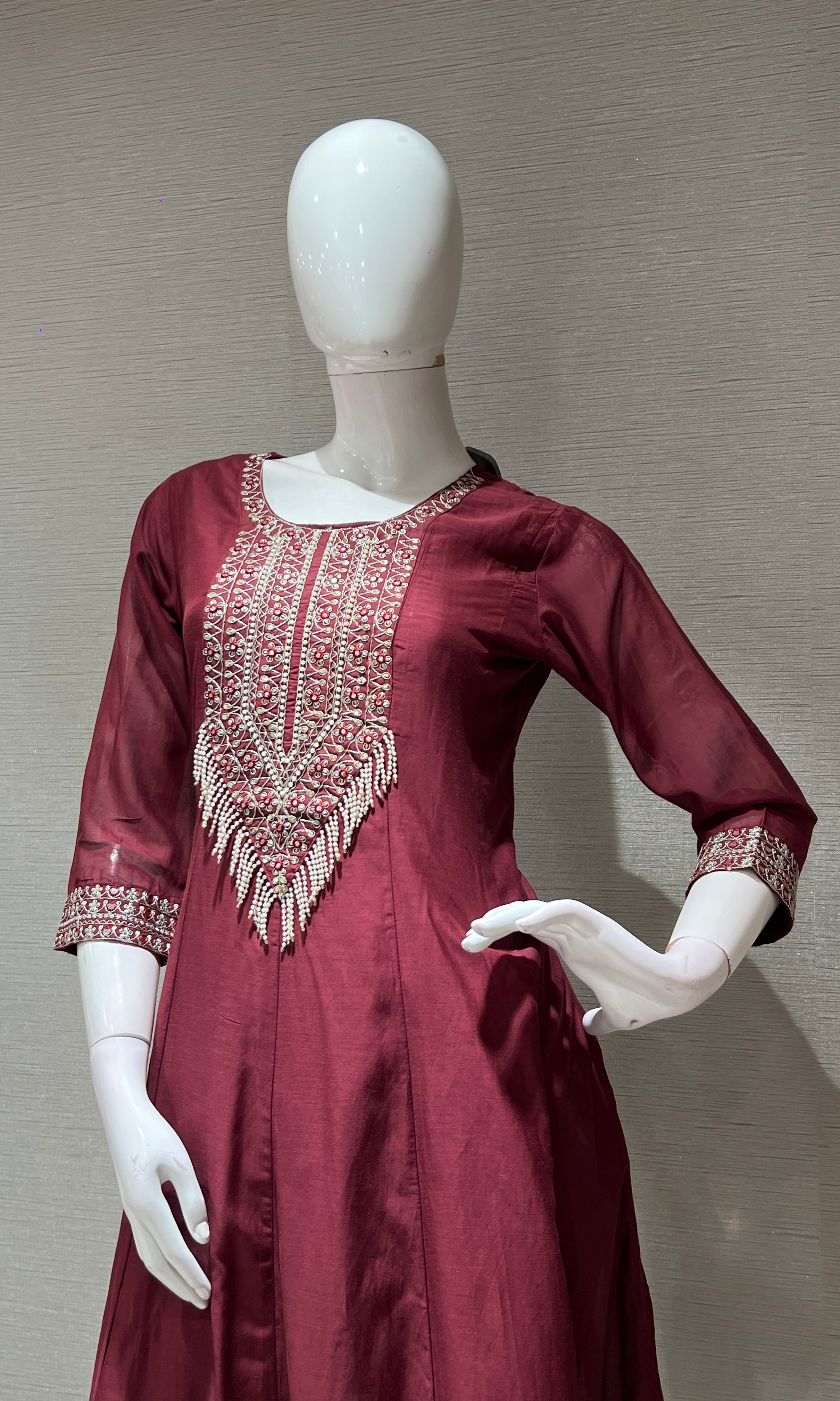 Maroon EMBROIDERED KURTA SET