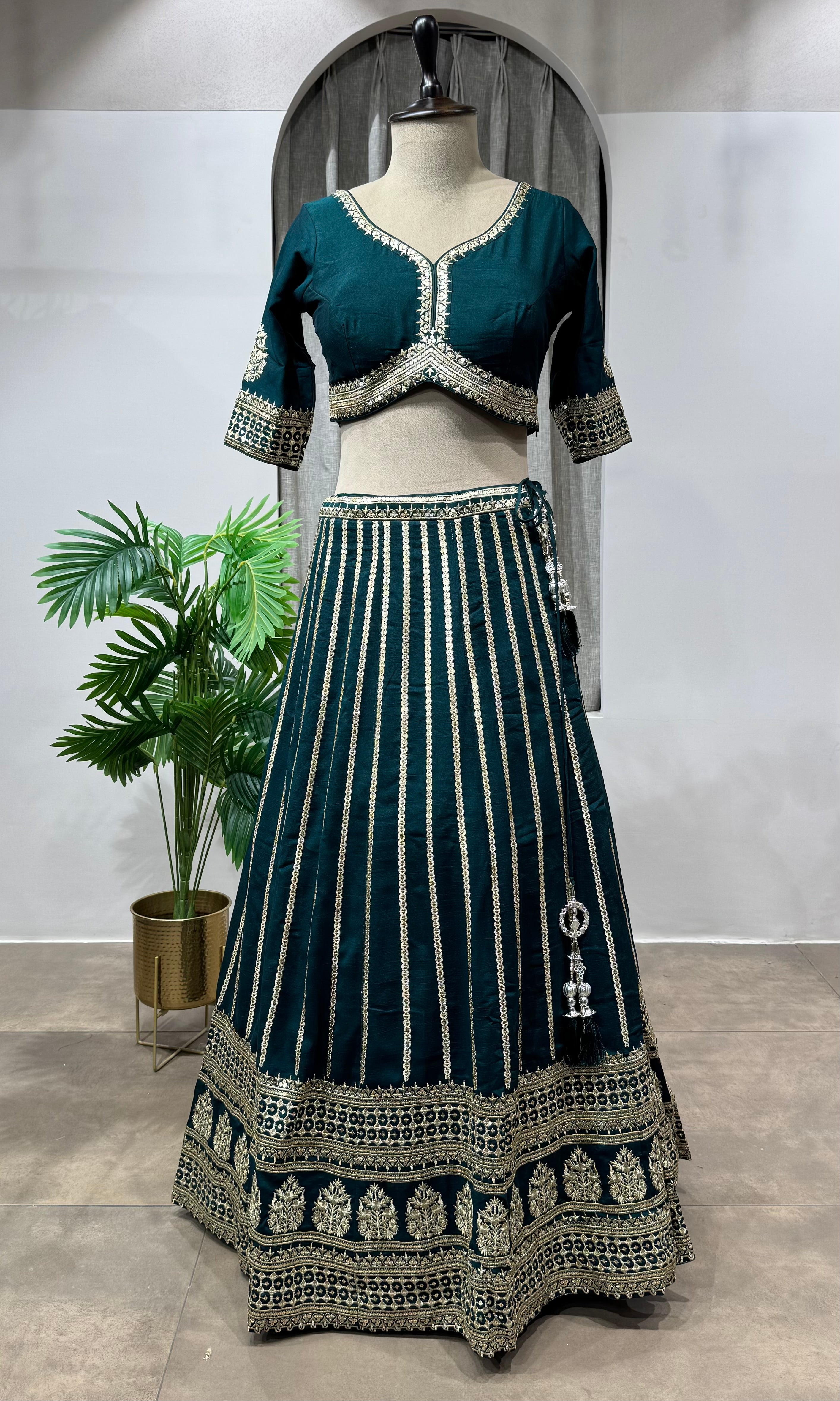 Green Georgette Sequins Embroidery Lehenga