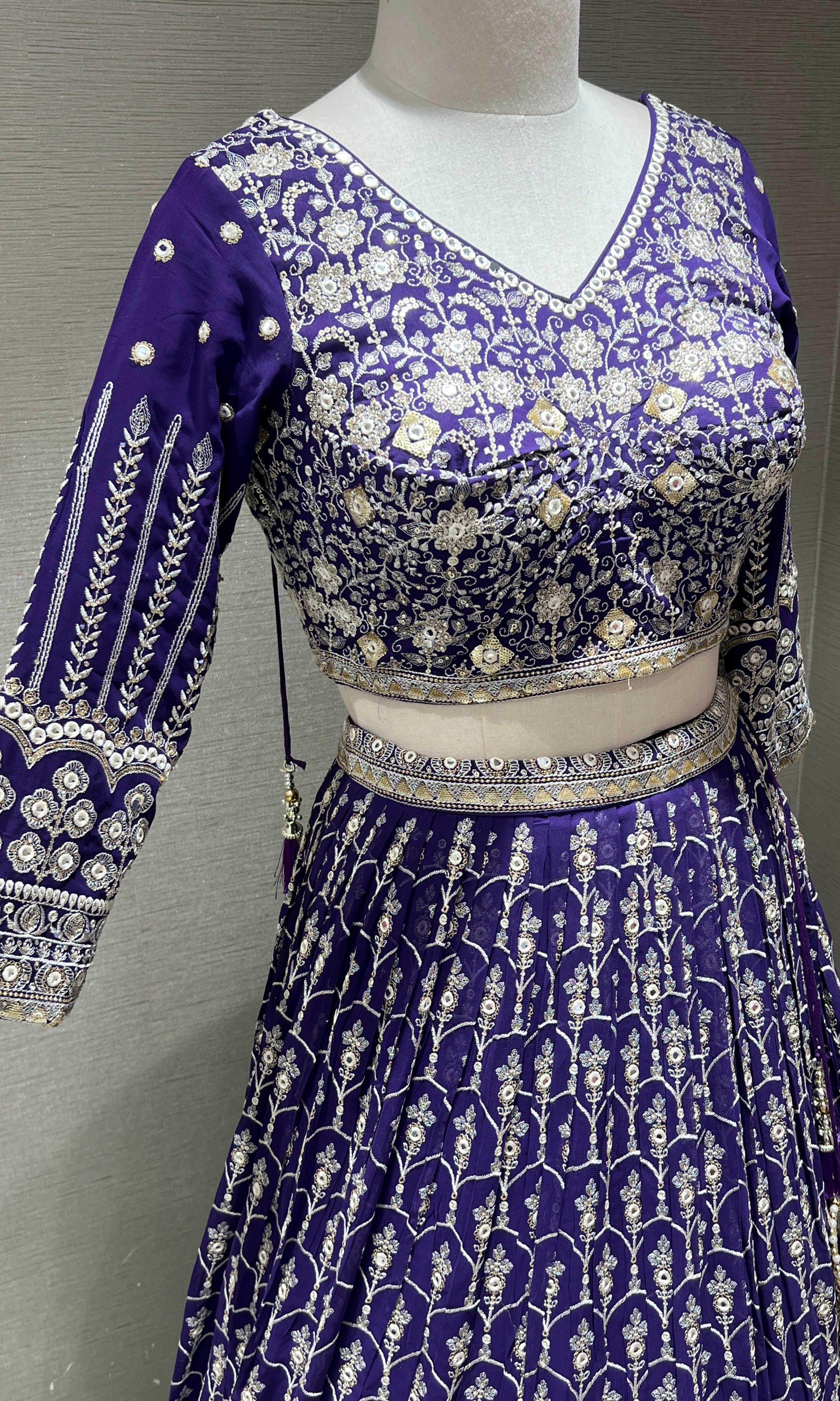 Purple Lehenga with intricate embroidery
