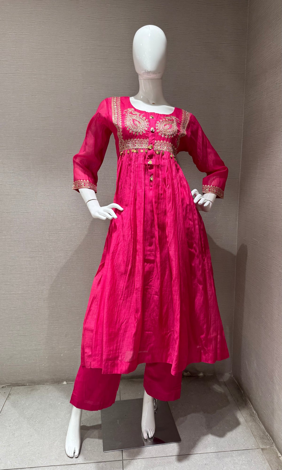 PINK COTTON ETHNIC A LINE KURTA SET WITH DUPATTA