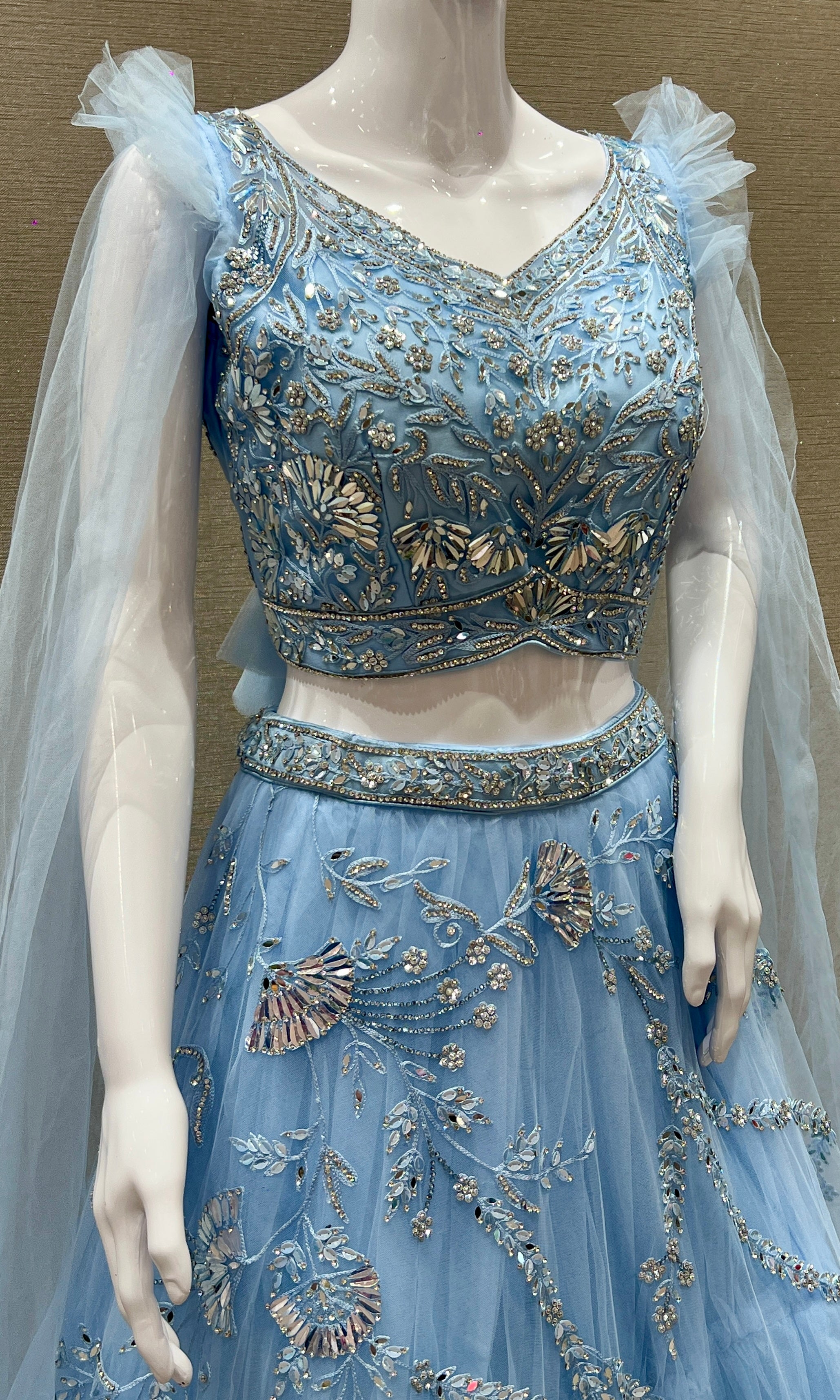 Aasmaan β Powder Blue Net Embroidered Lehenga Set
