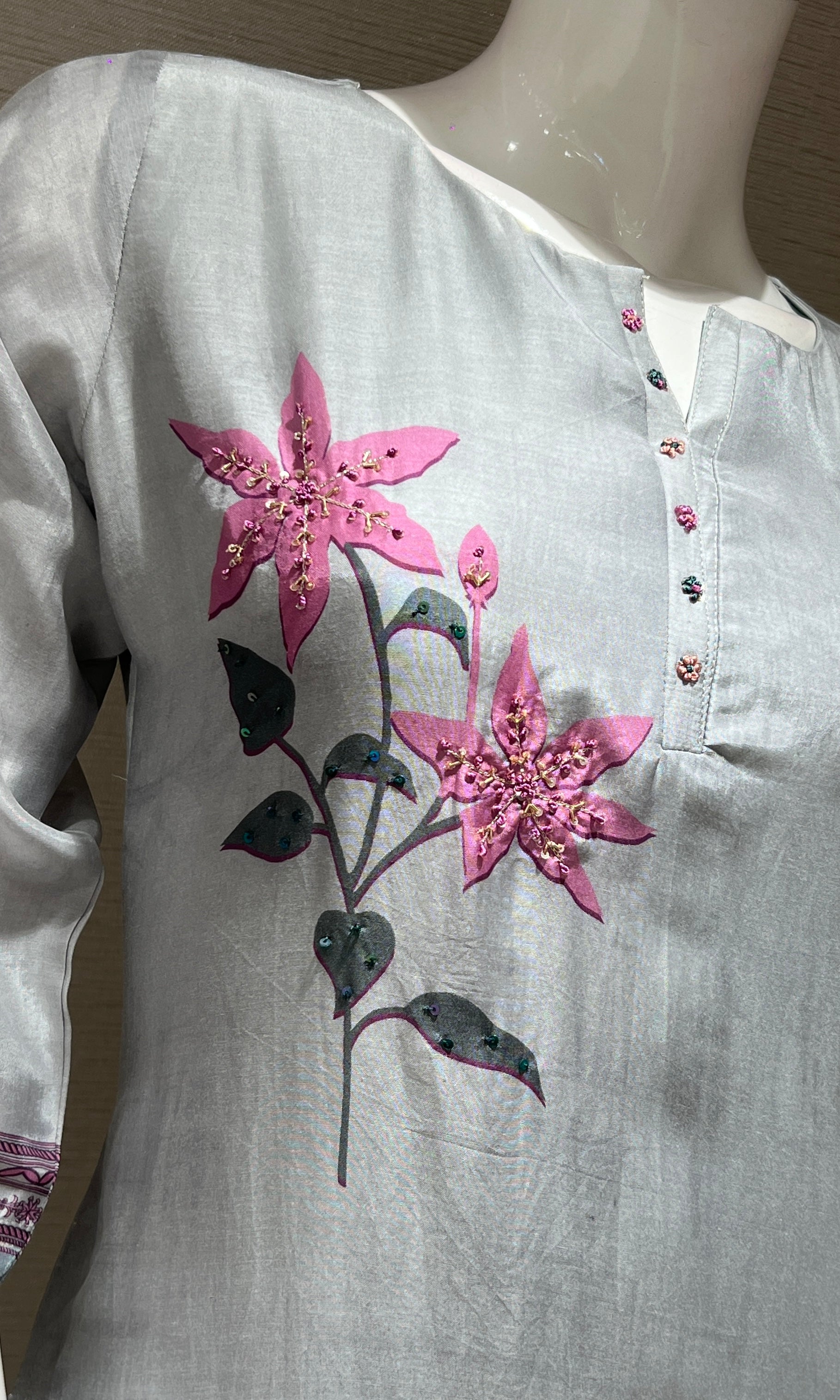 Grey floral print Kurti top
