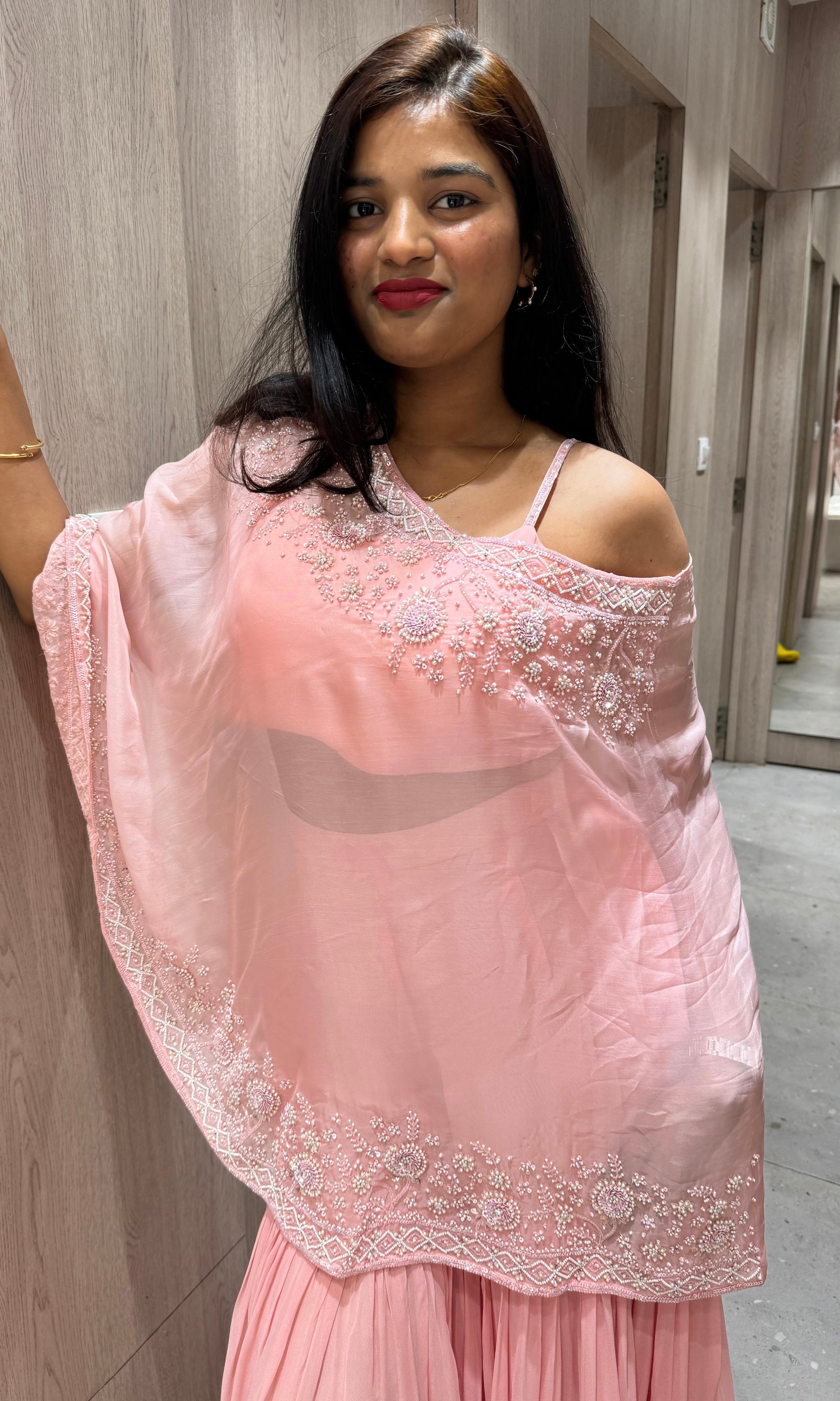 Peach sharara and croptop with cape