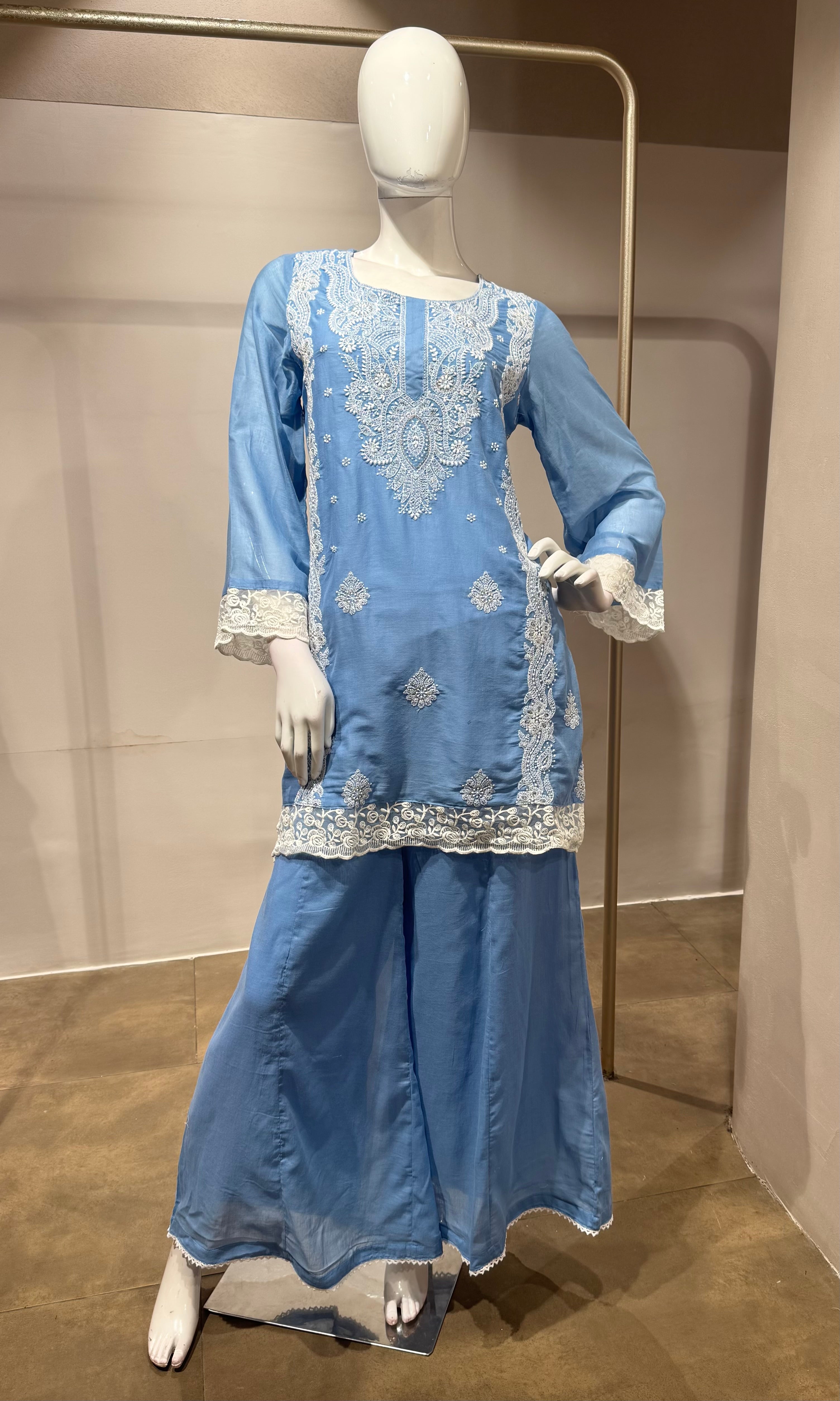 Blue Embroidered sharara set