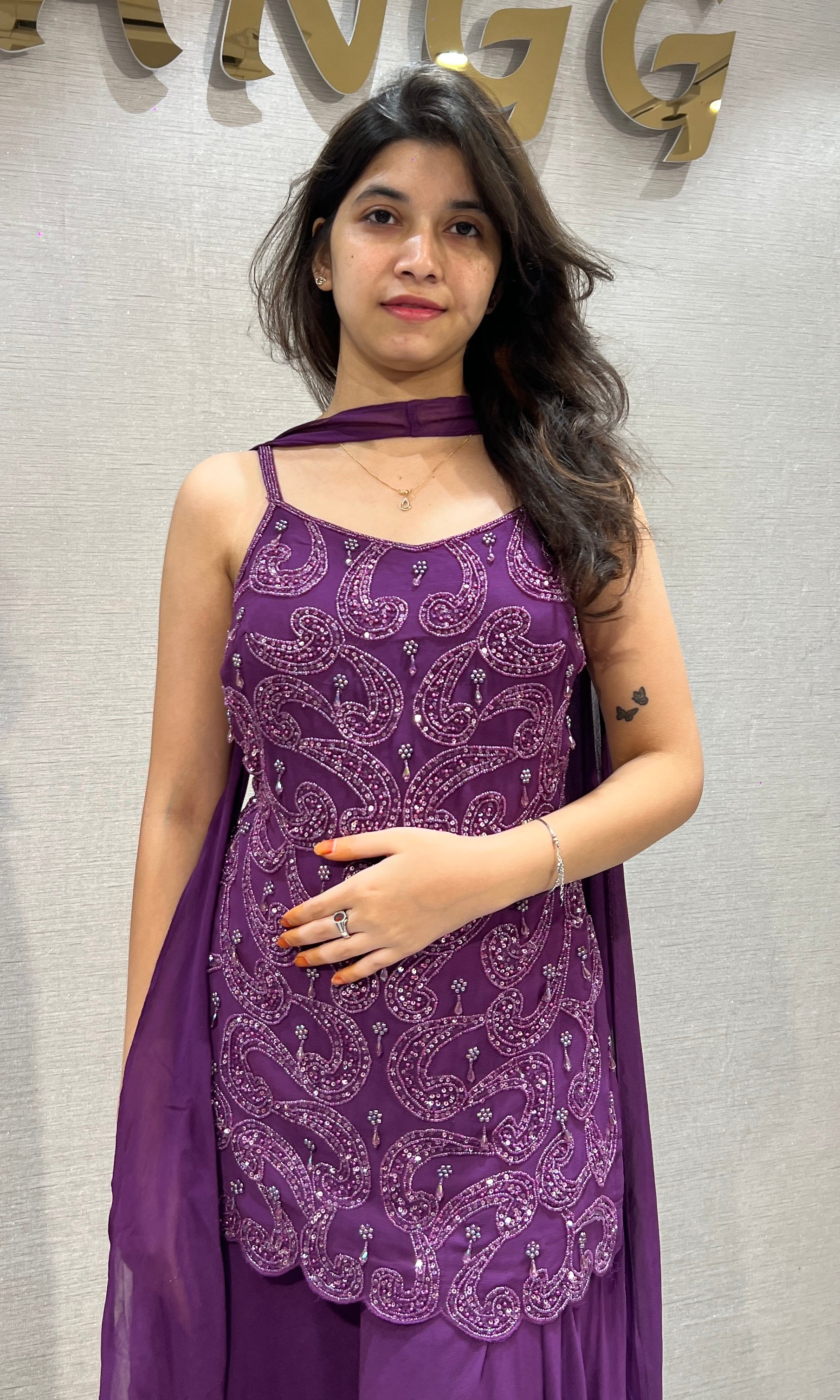 Purple Floral Embroidered Sharara set