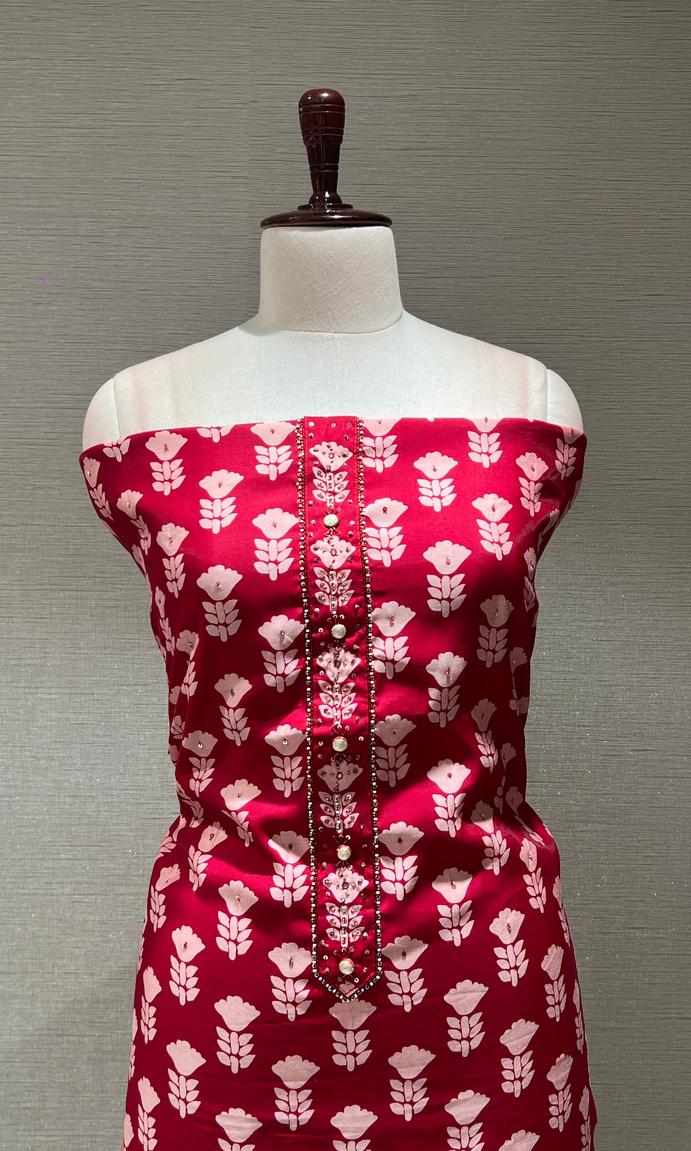 MAROON FLORAL PRINT DRESS MATERIAL