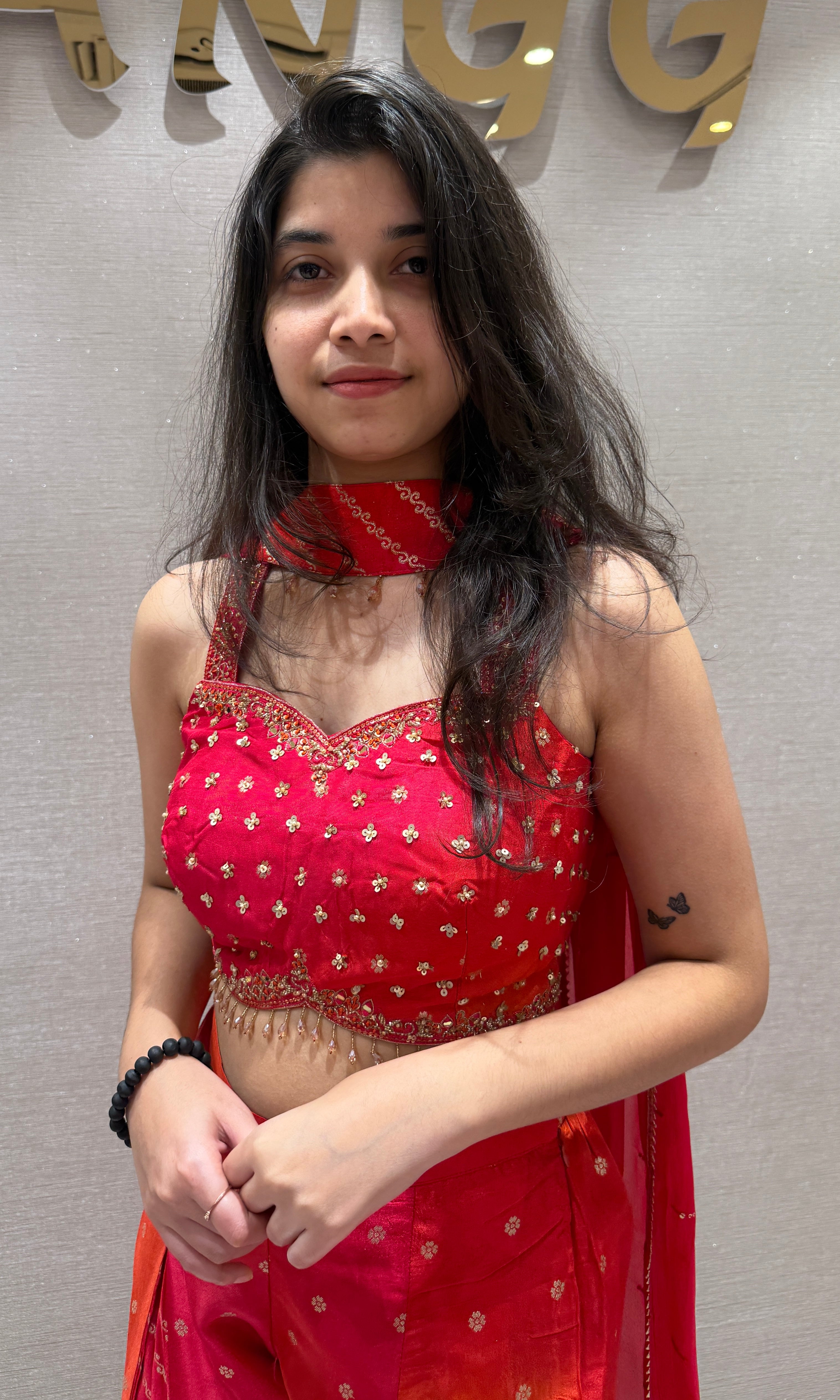 Orange Bandhani Embellished Palazzo Set