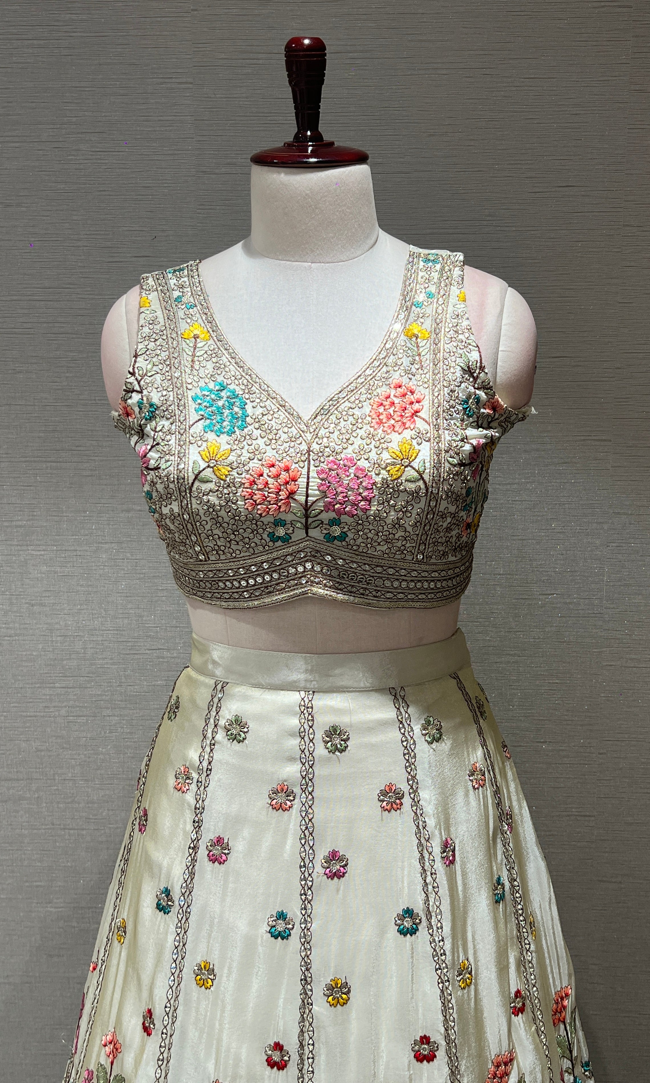 Half white floral embroidery Lehenga