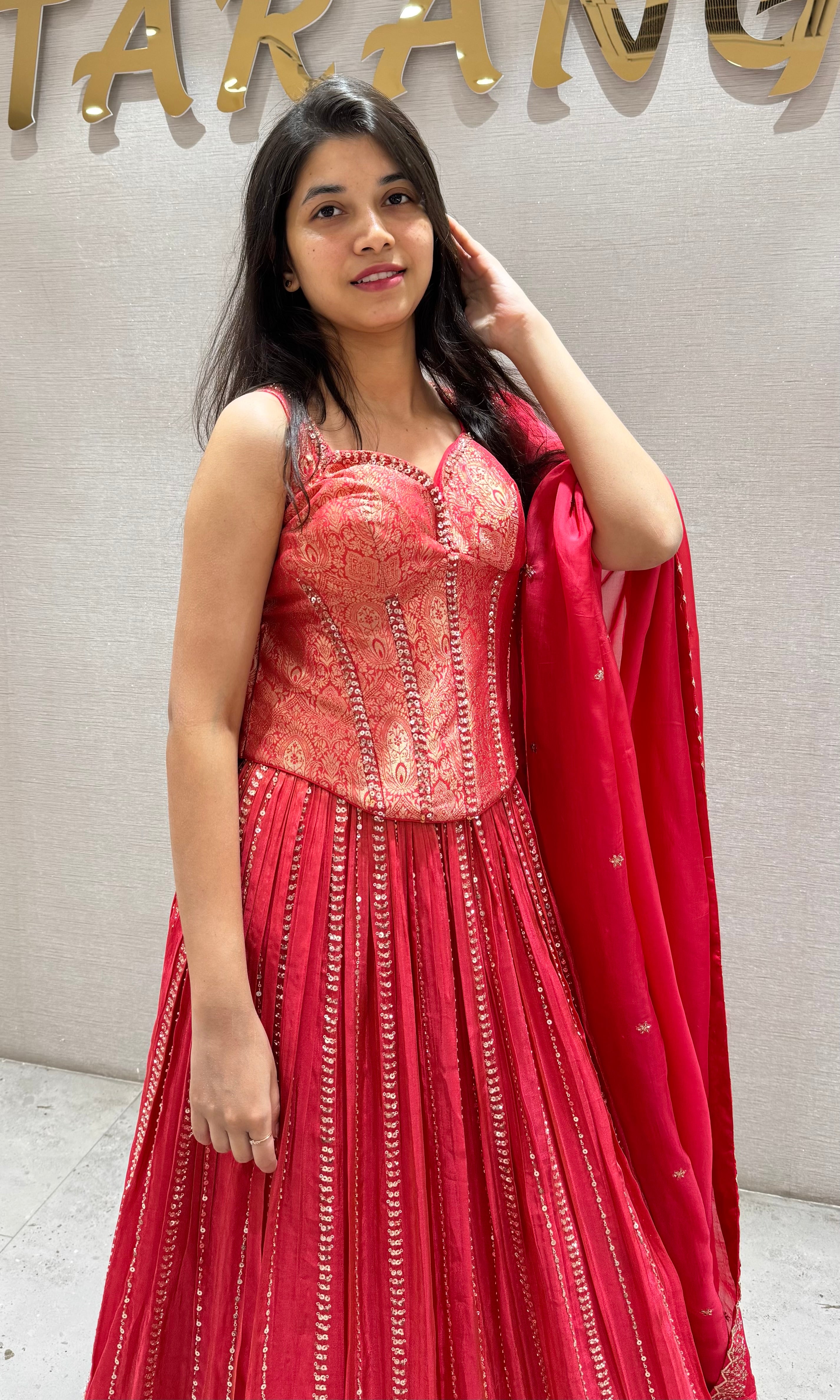 Rani pink EMBELLISHED LEHENGA WITH CORSET BLOUSE