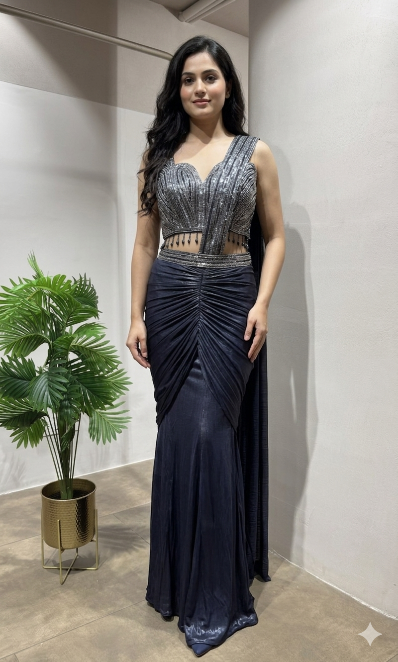 Blue Midnight Elegance Drape Gown