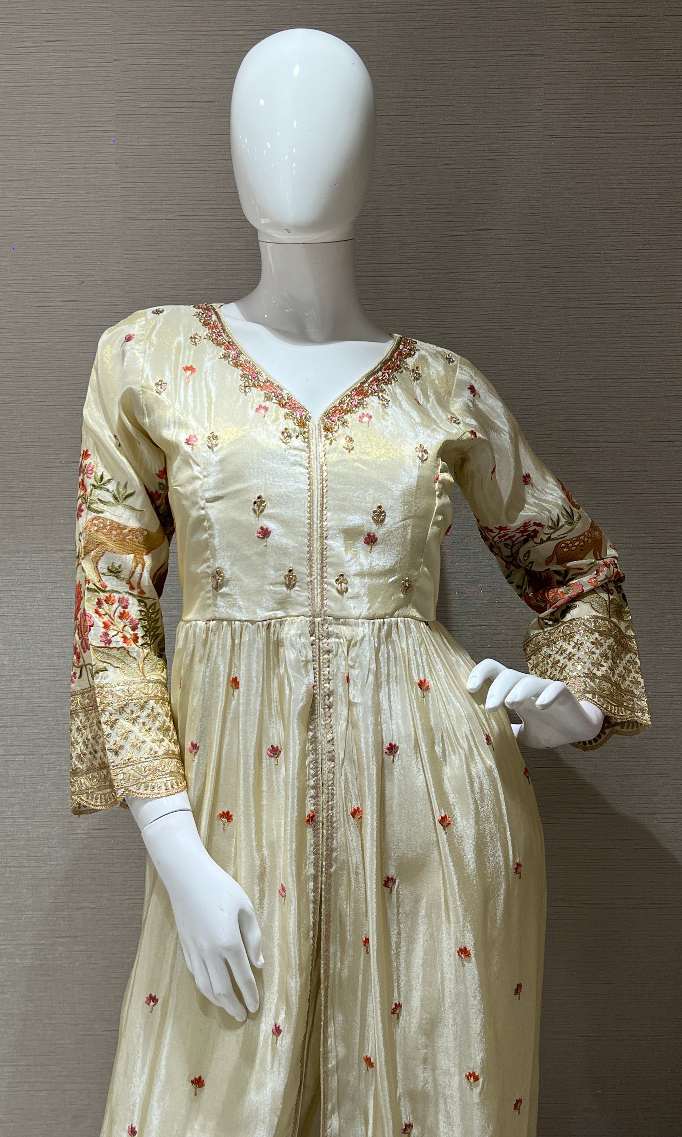 Half White Embroidered front slit Anarkali