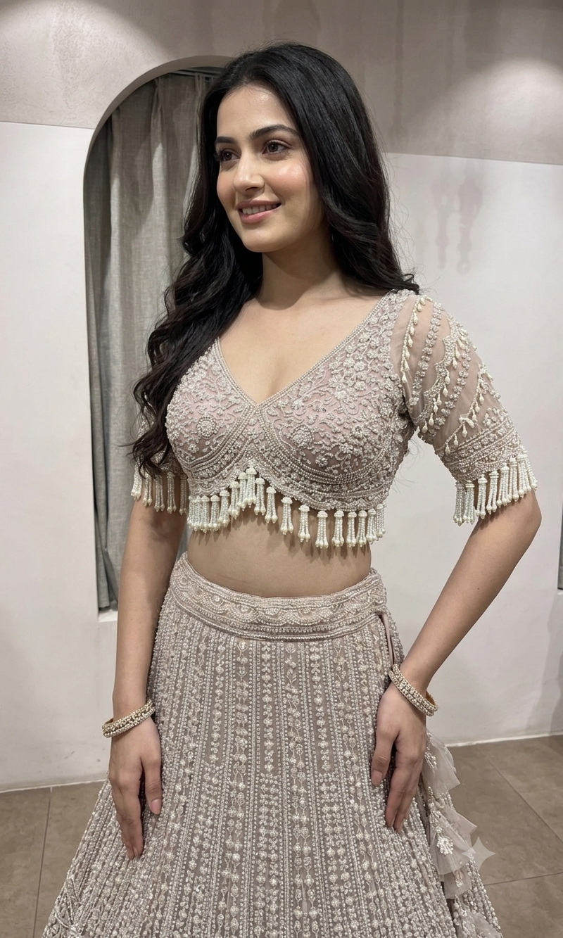 Grey Silver heavy designer bridal lehenga