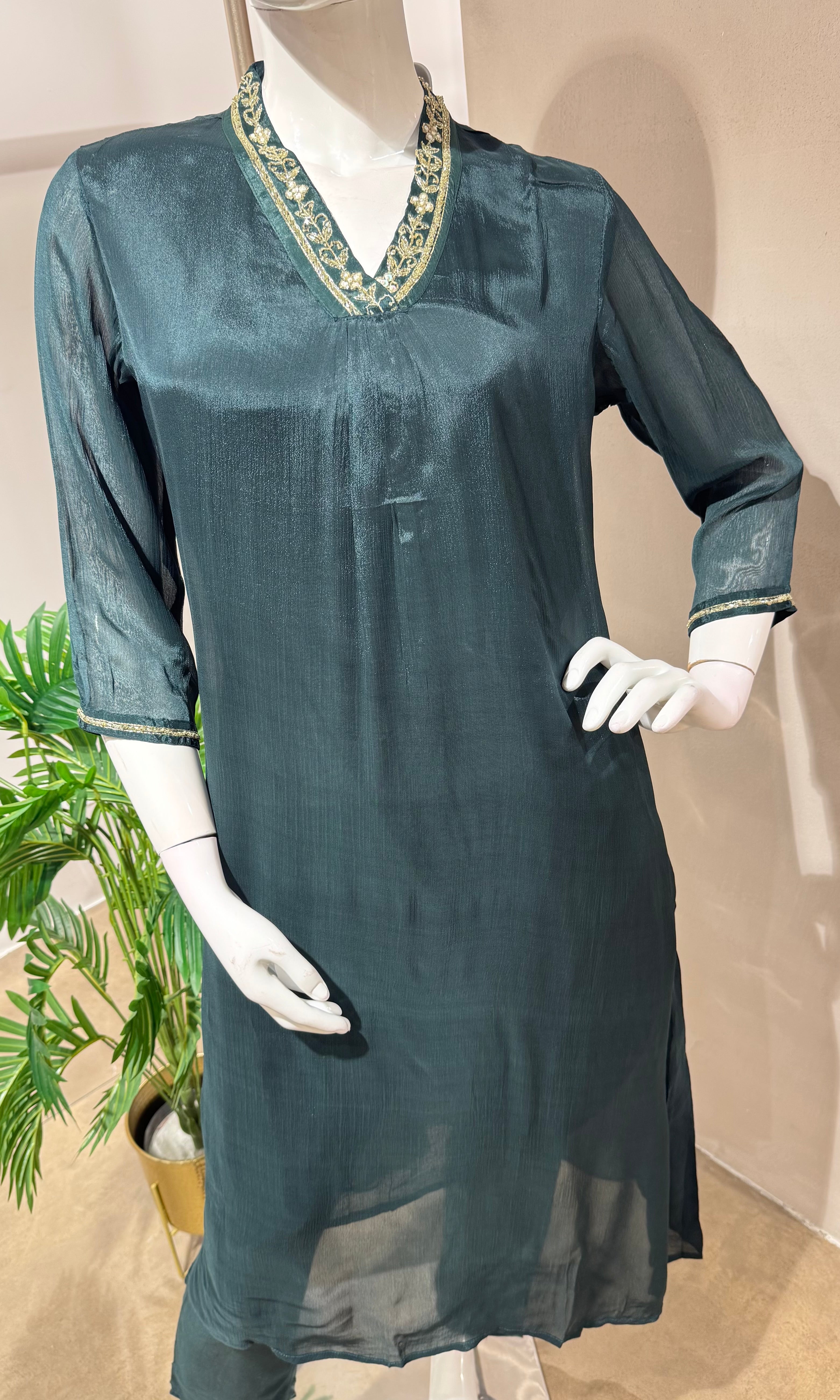 GREEN SHIMMER TISSUE KURTA SET