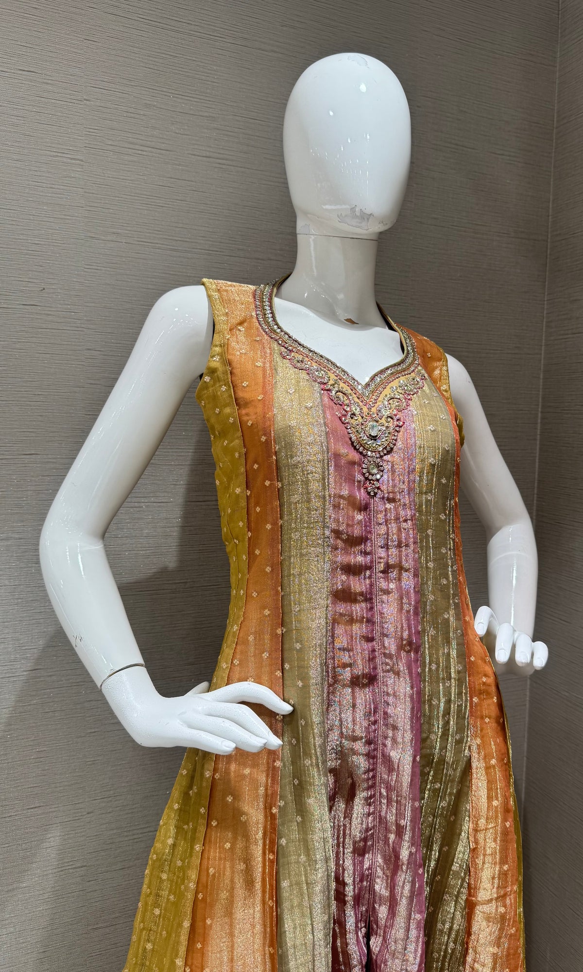 MULTI BANARASI TISSUE SILK ANARKALI SET WITH DUPATTA