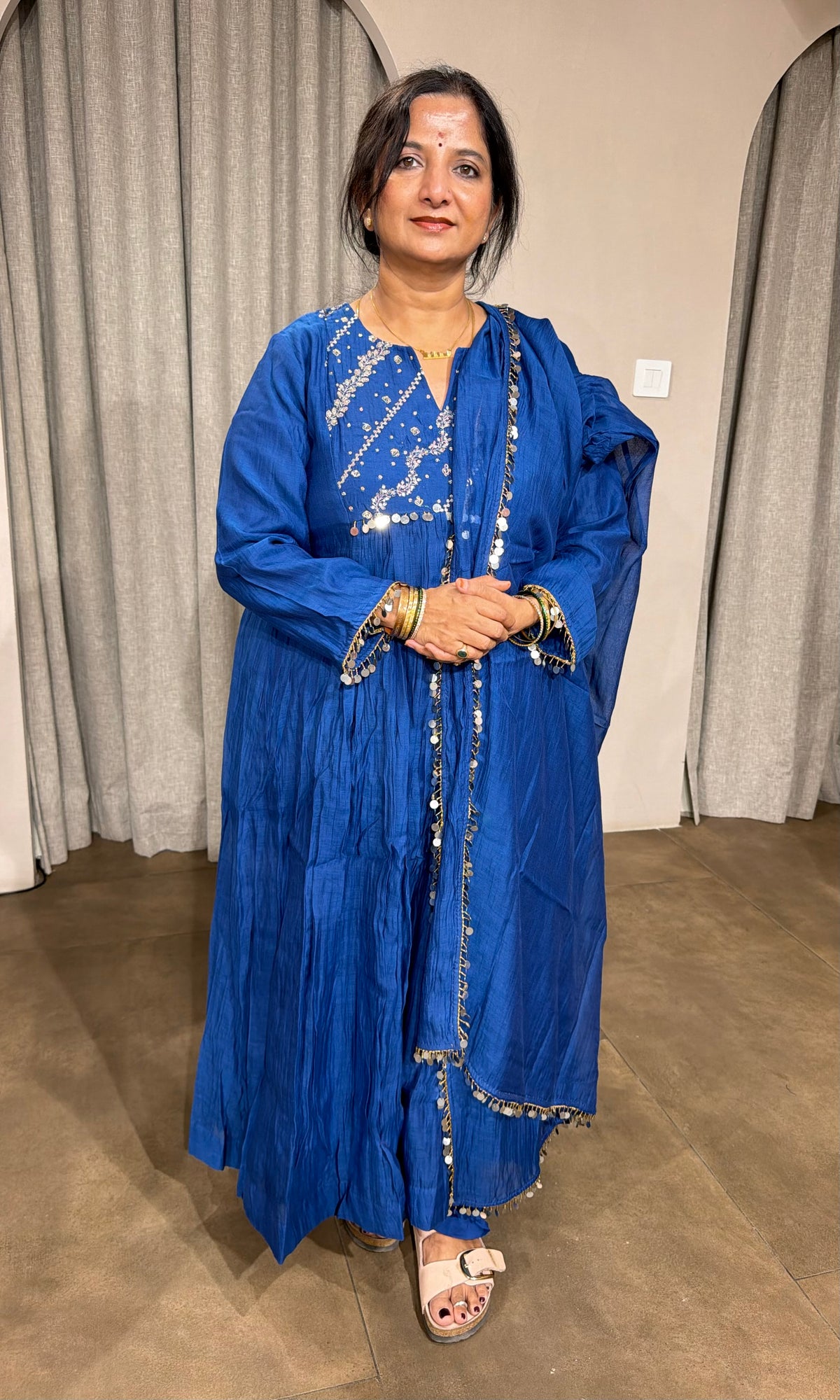 Royal Blue Mul Chanderi Kurta Set with Sheer Dupatta