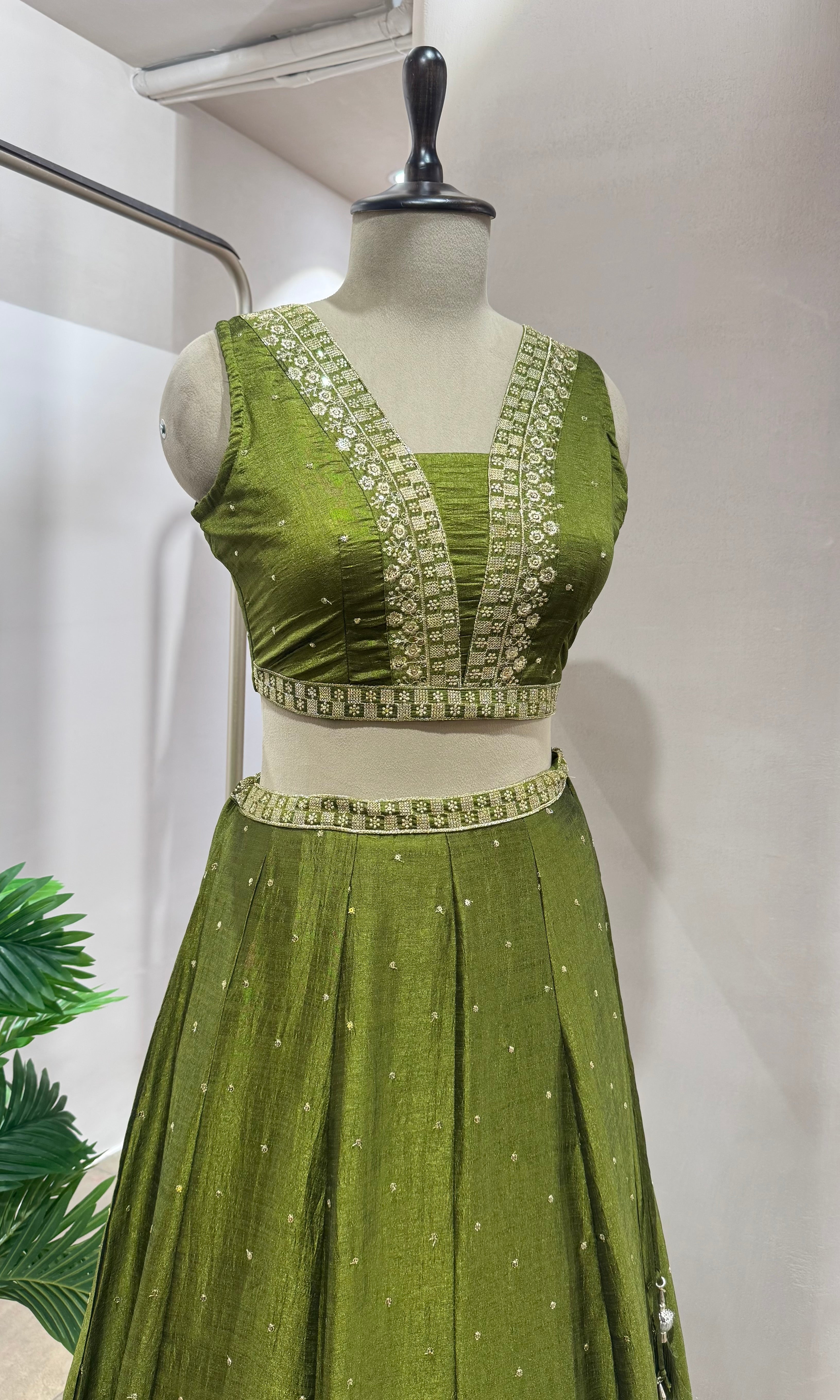 Green INTRICATE EMBROIDERED LEHENGA