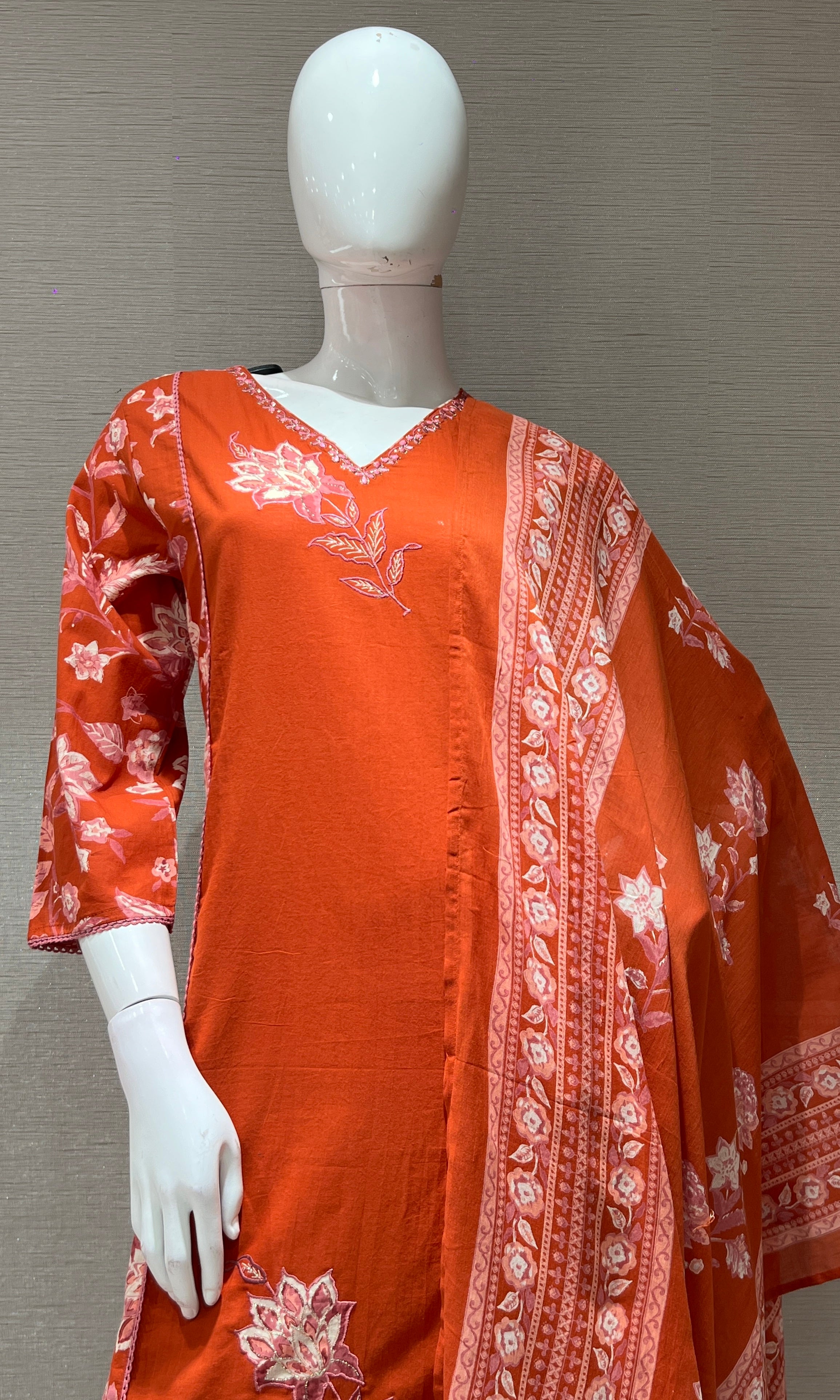 RUST FLORAL MOTIF PRINTED KURTA SET