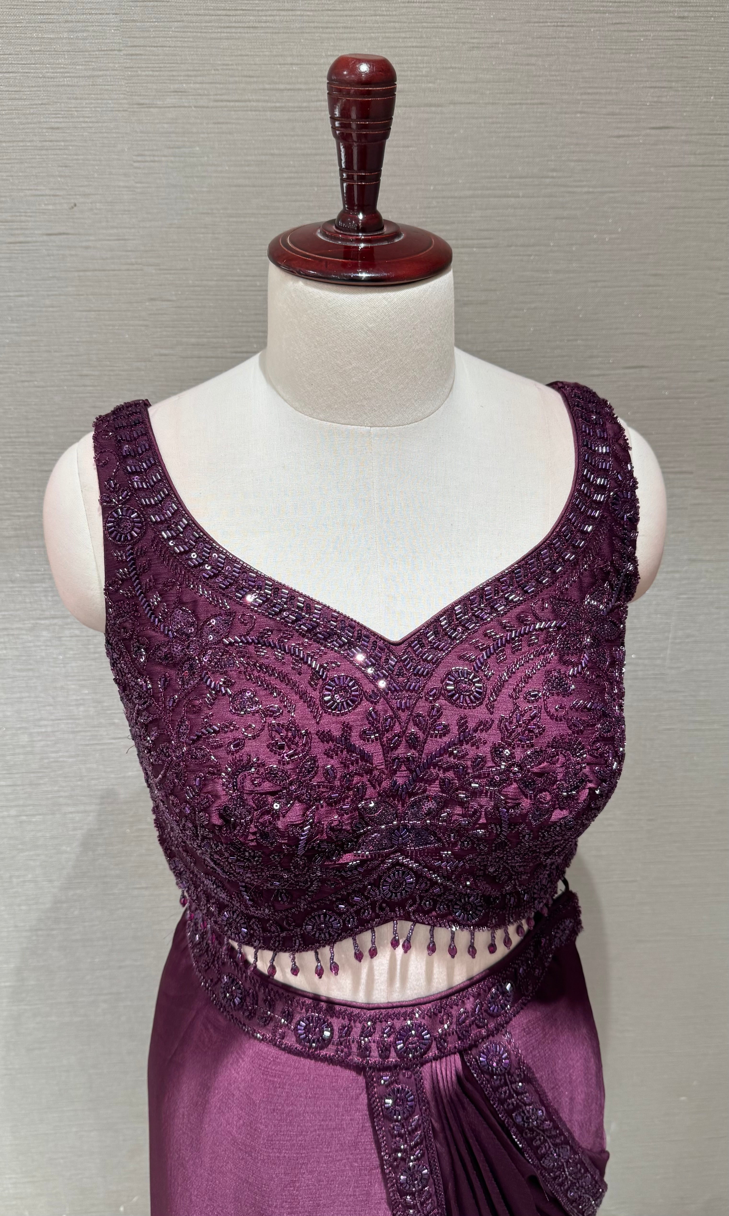 Royal Wine Embellished Drapee Saree with blouse
