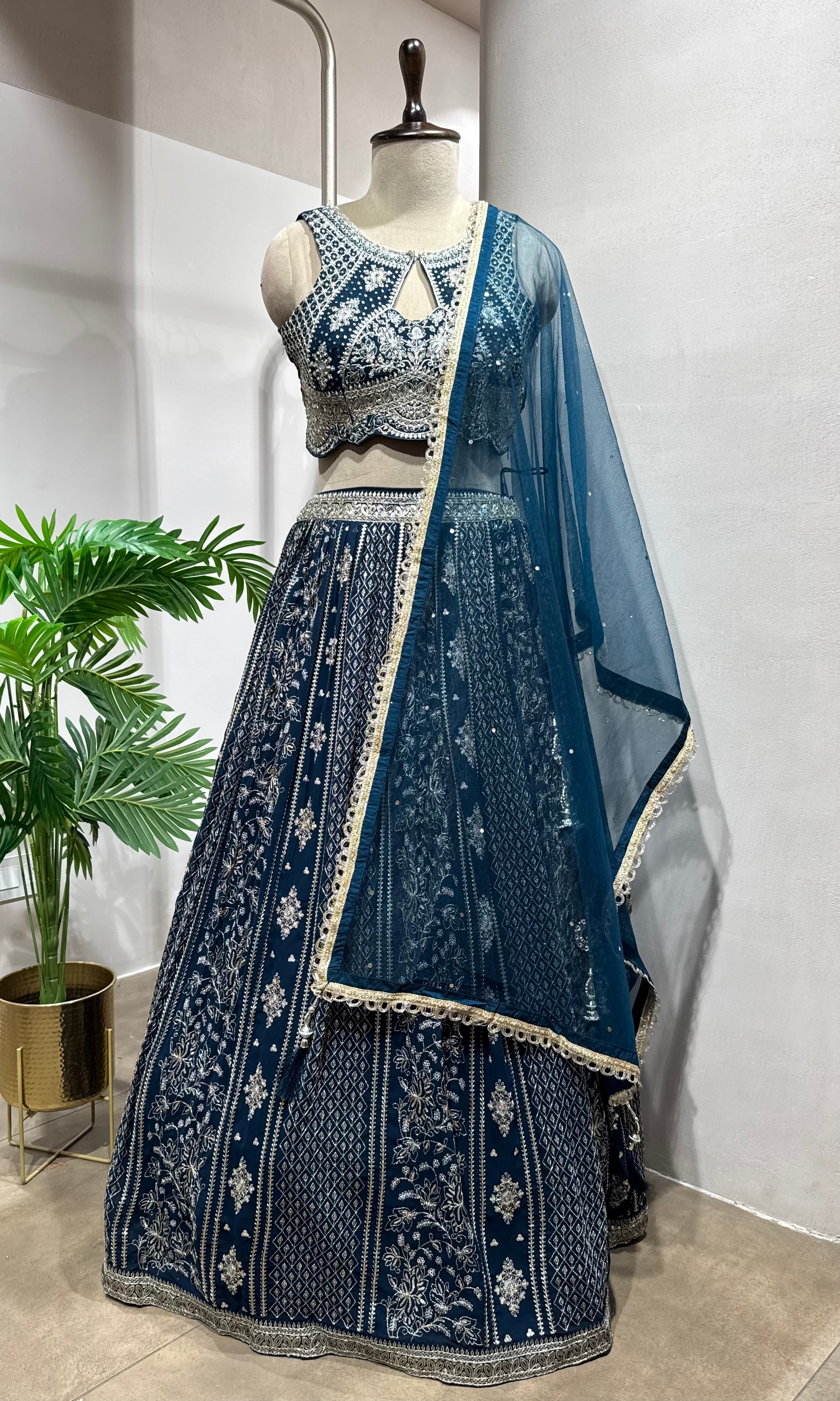 blue georgette designer lehenga choli