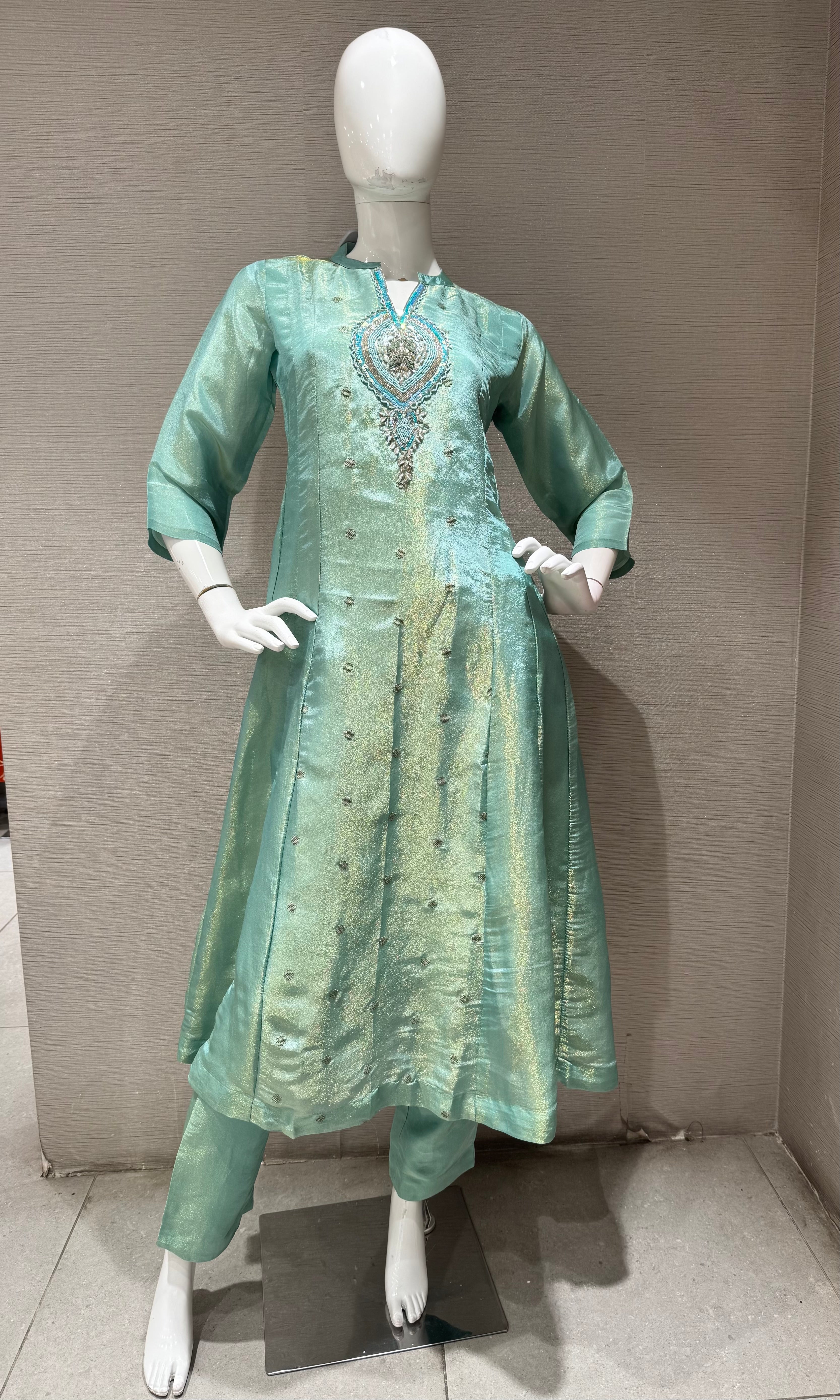 Sea Green Embroidered Silk Salwar Kurta set