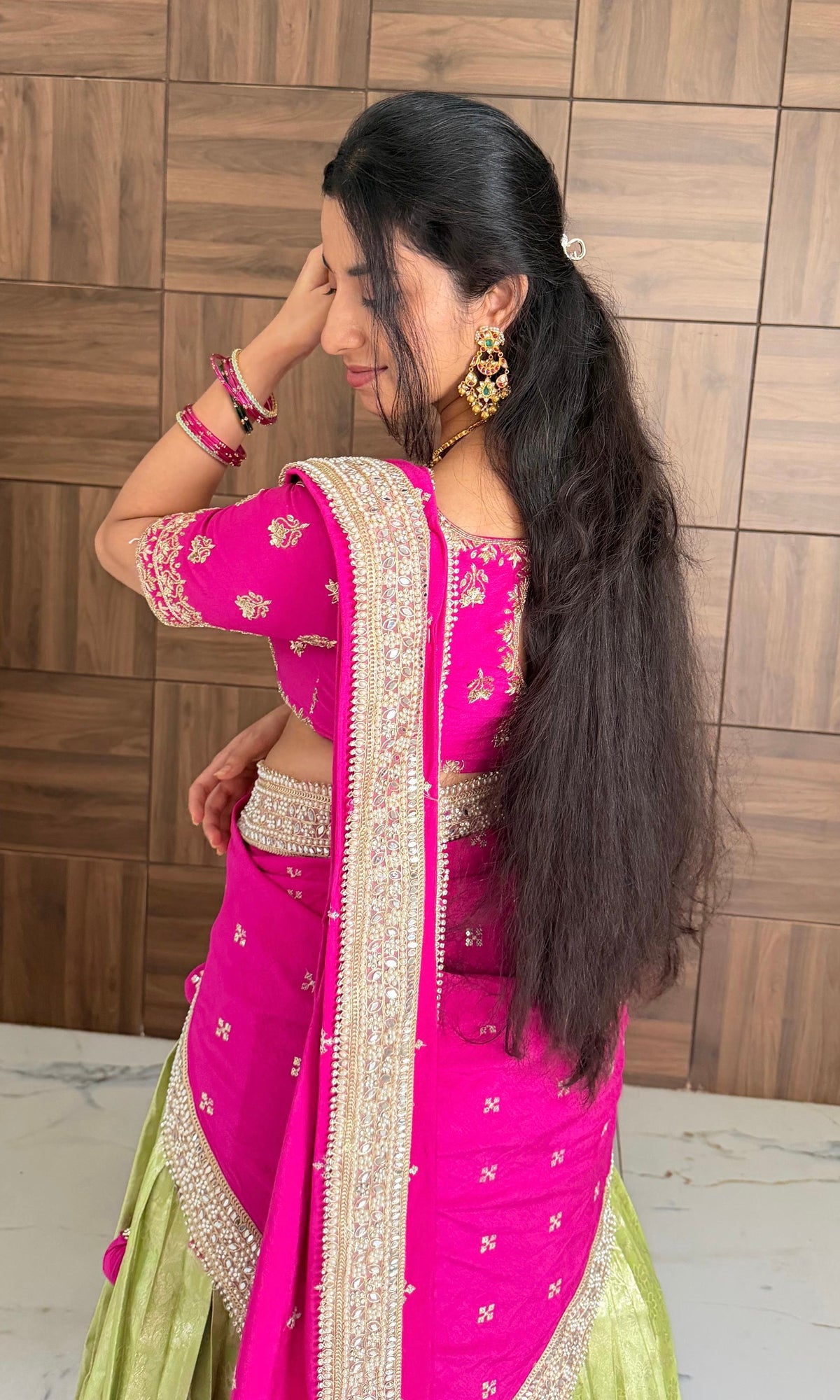 Rani pink pattu Lehenga