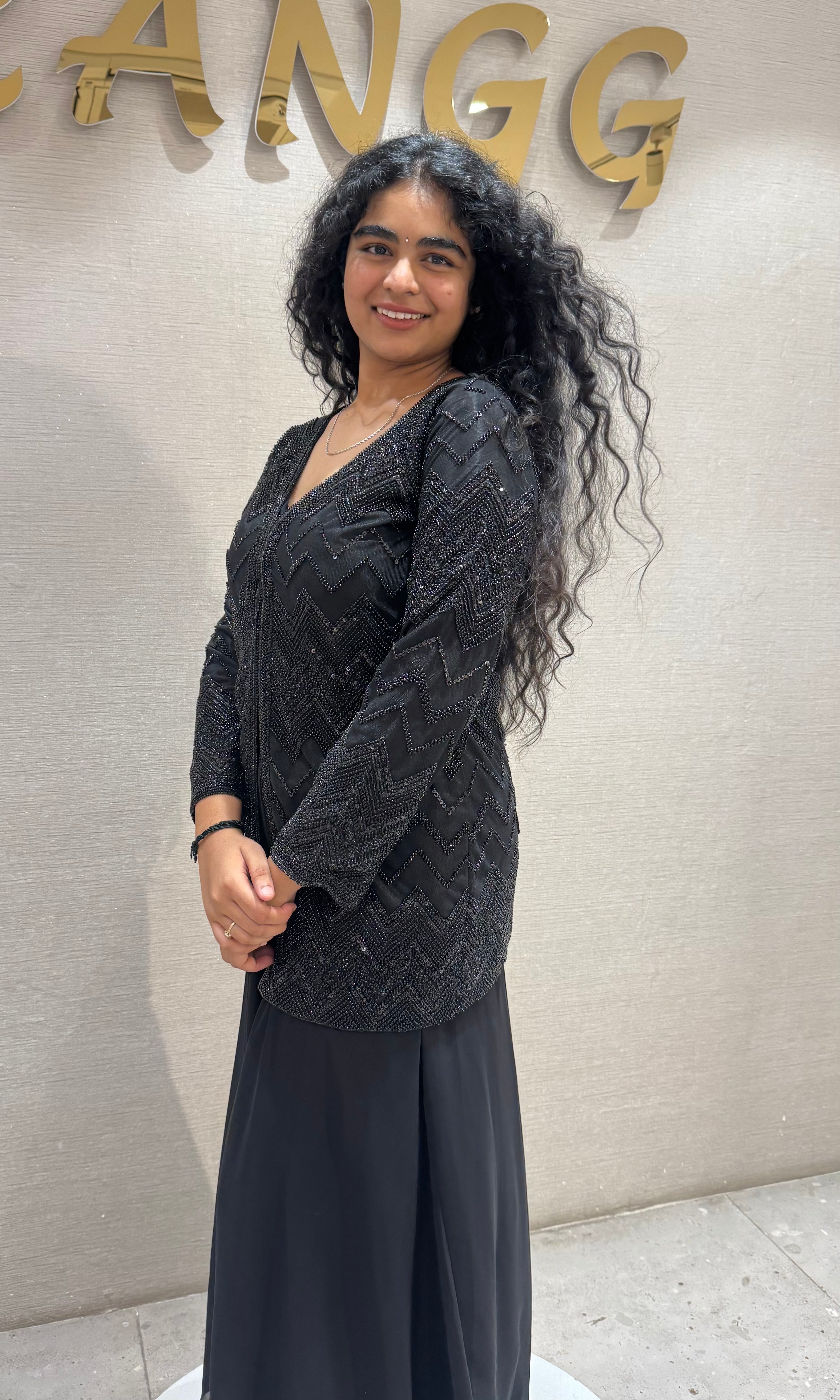 black beaded peplum sharara set