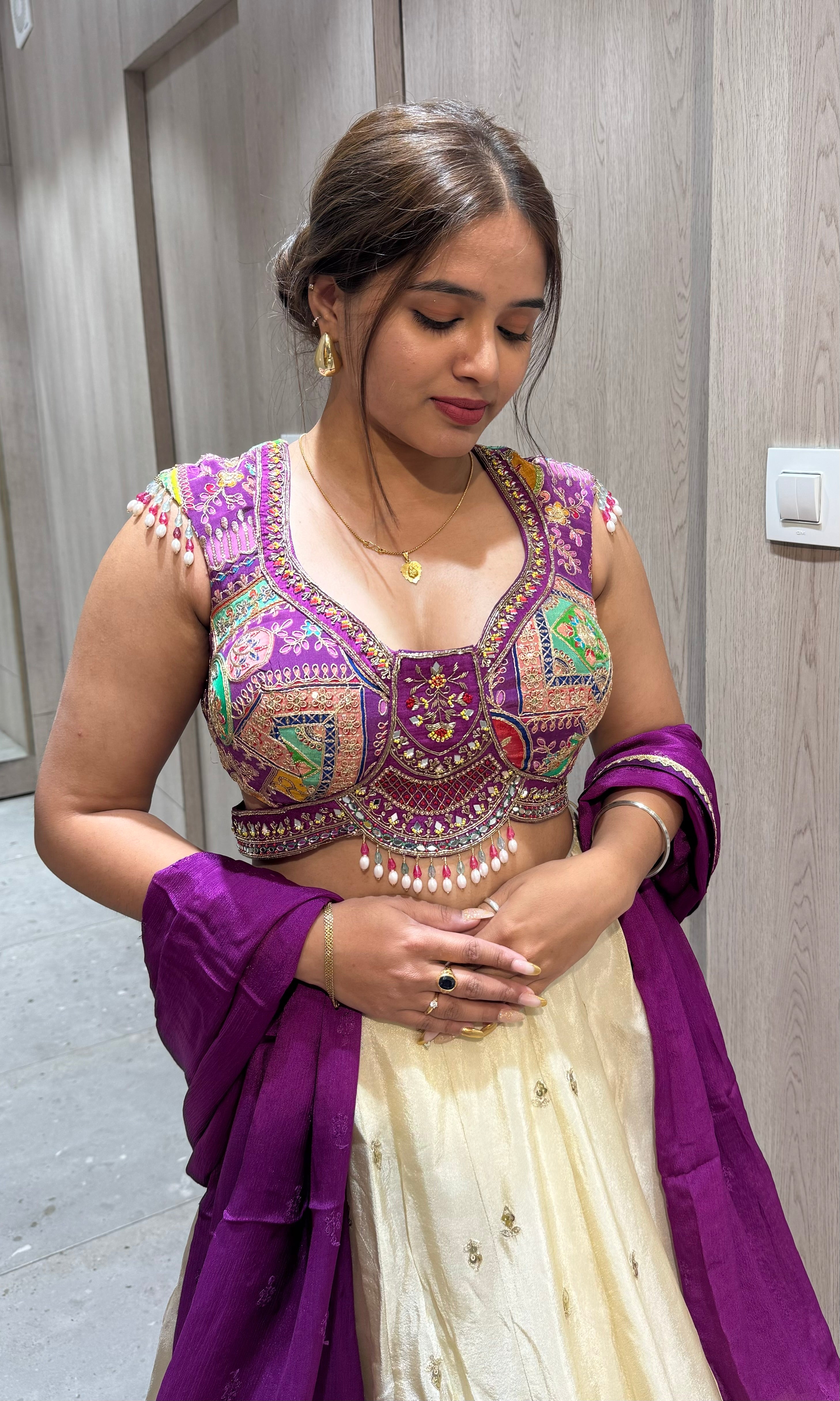 Purple and Gold Embroidered Lehenga