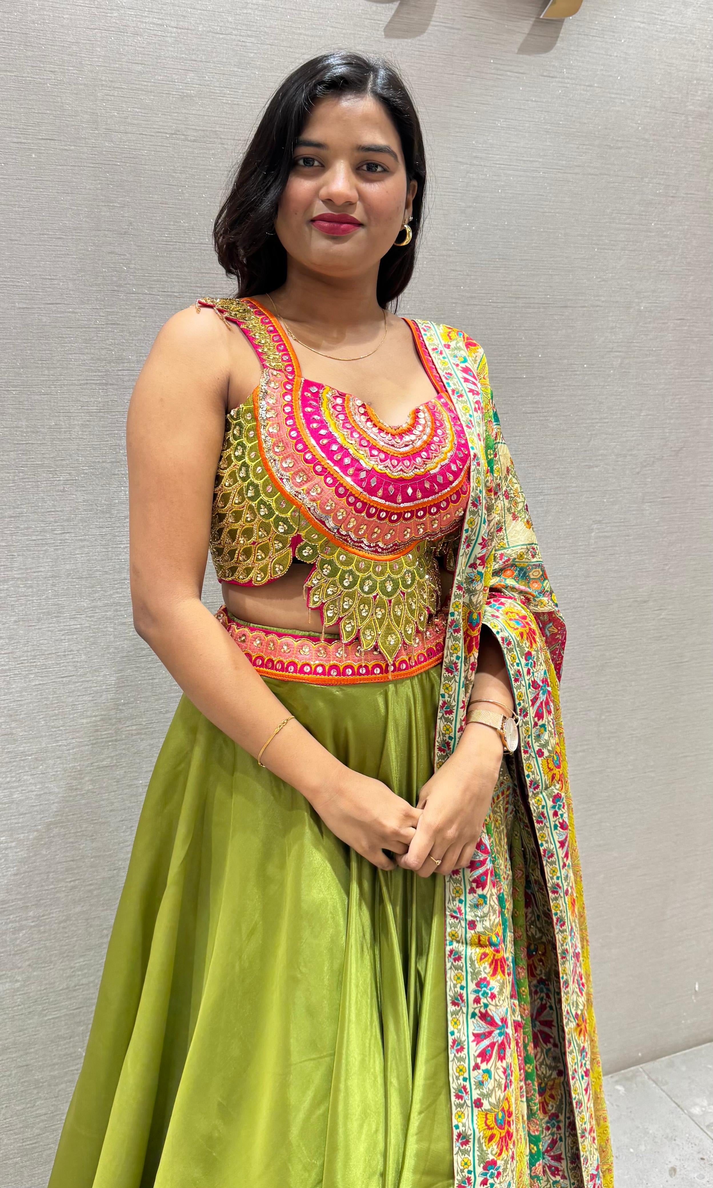 Green Lehenga WITH MULTI COLOUR DUPATTA