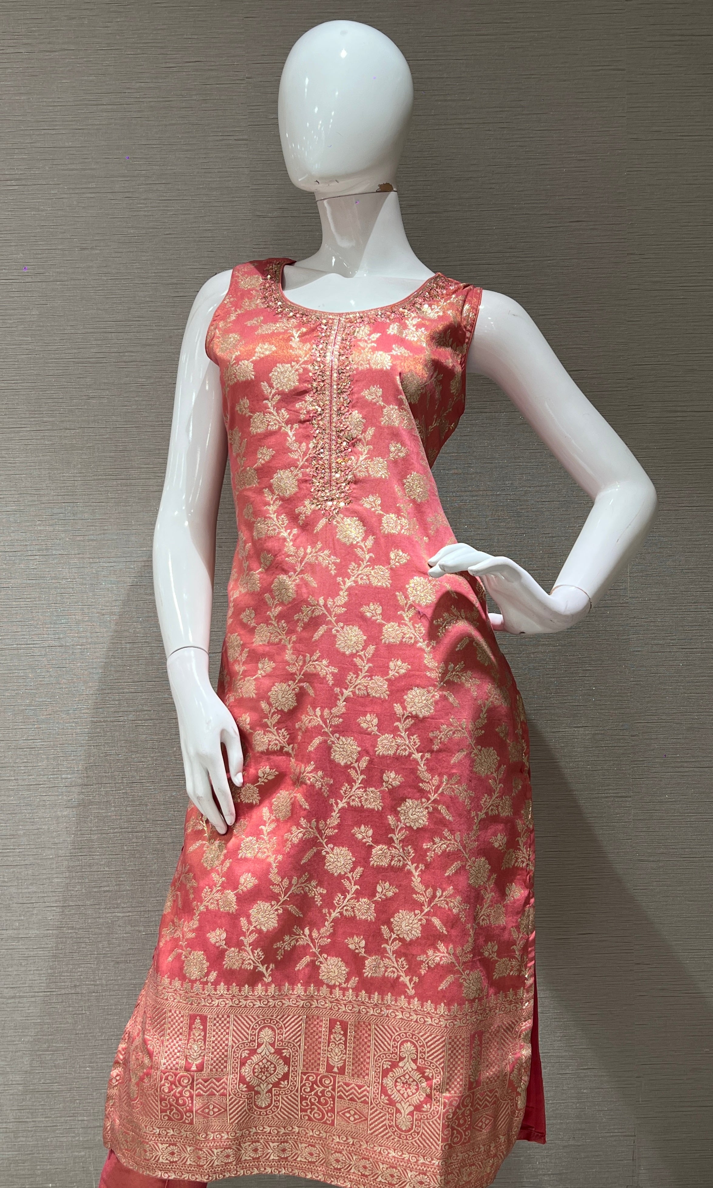 Peach golden embroidered kurta set