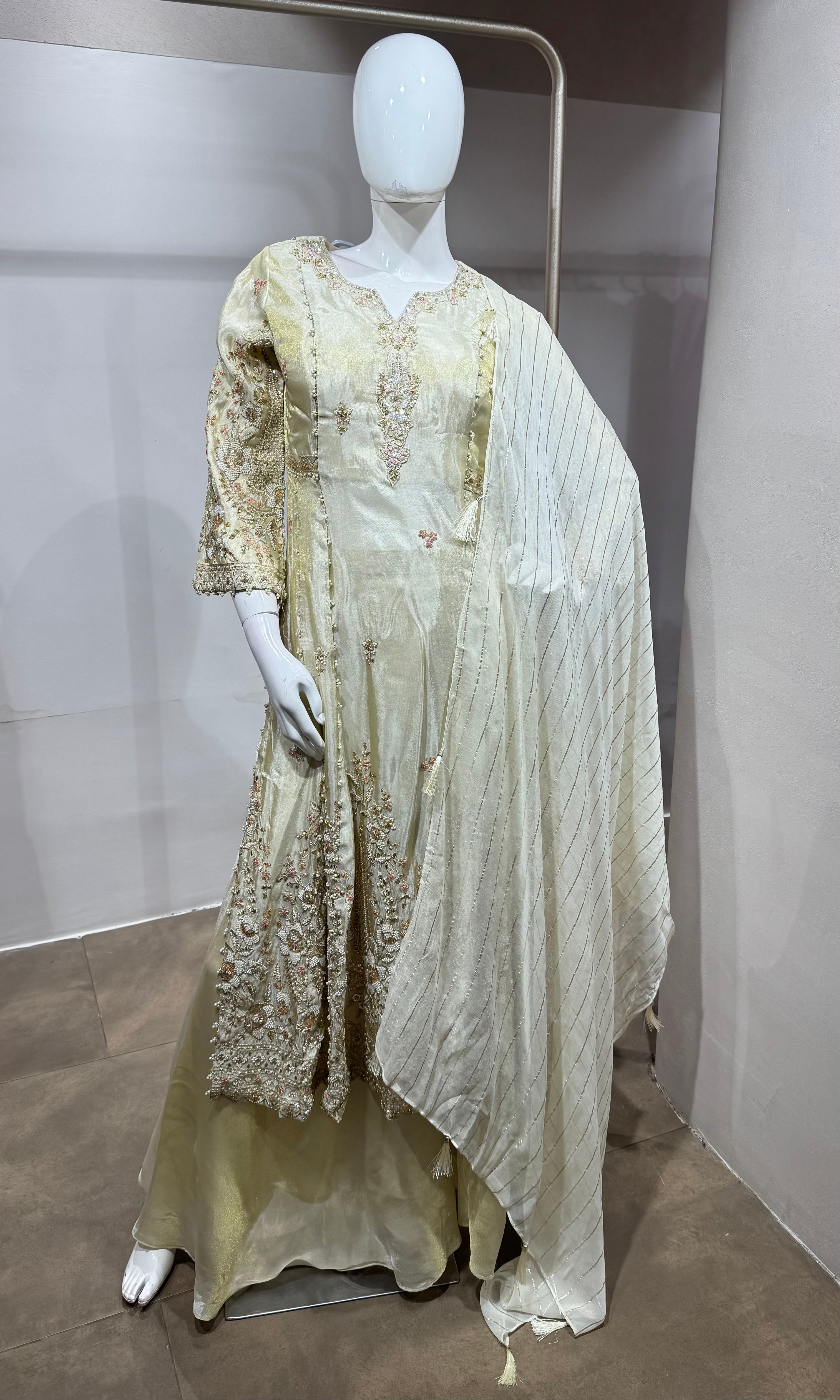 Cream embroidered nyra cut palazzo set