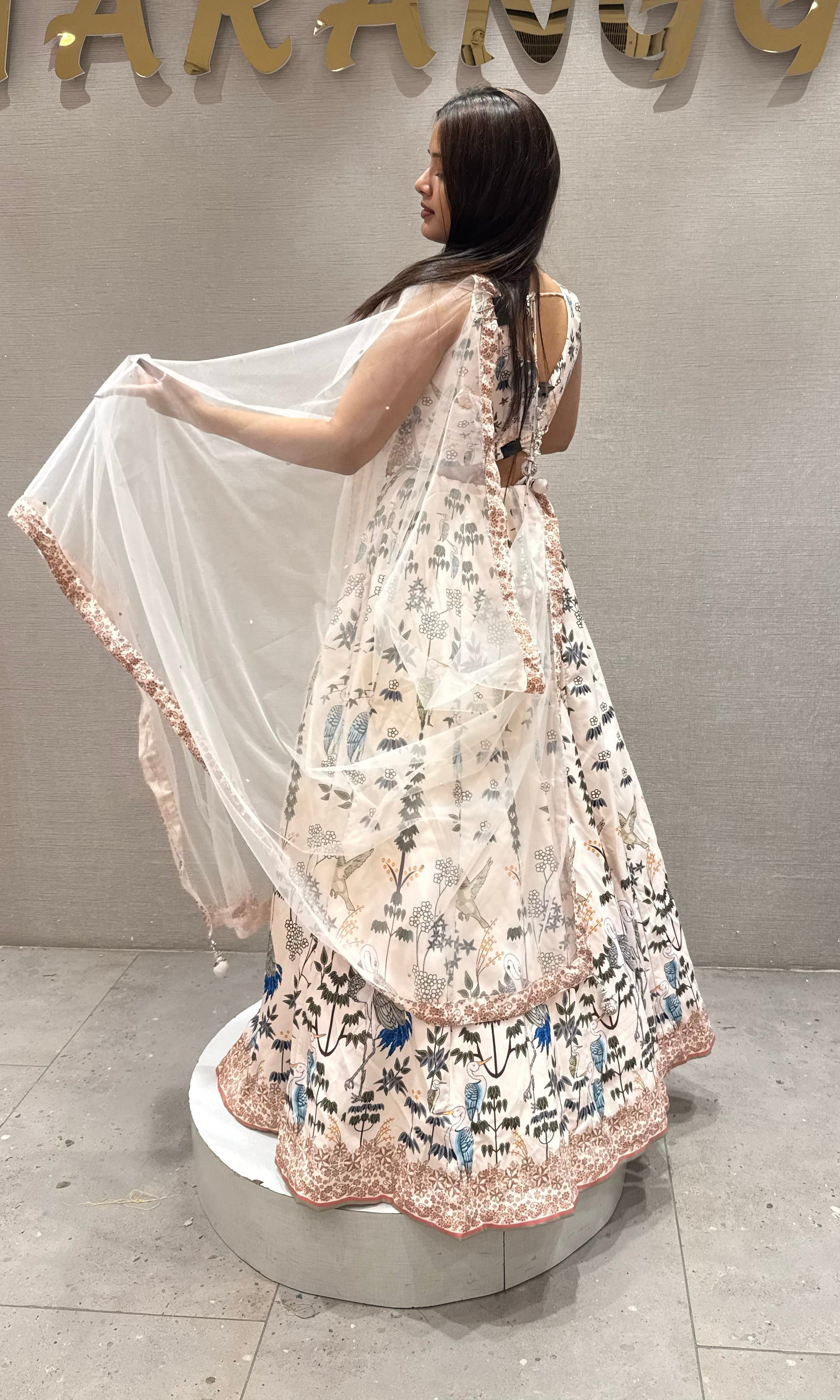 Half white Lehenga