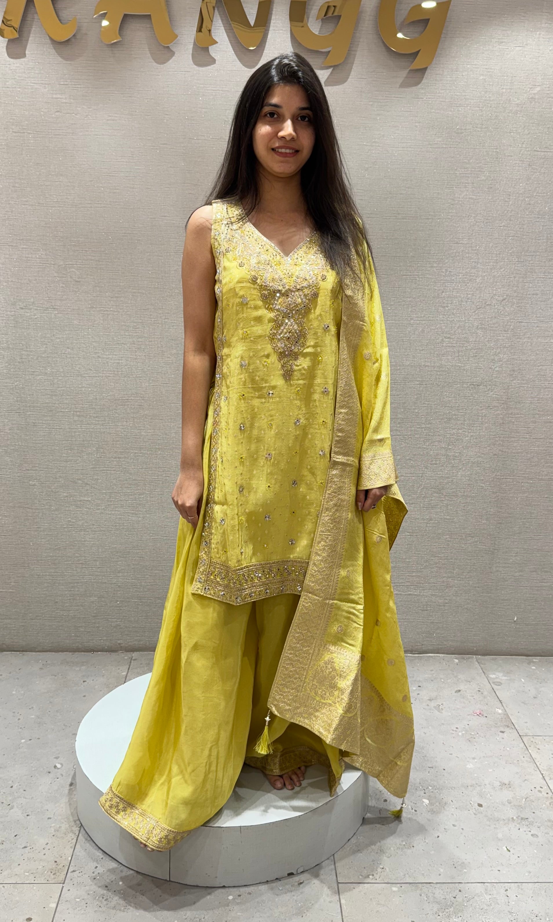 Yellow Shimmer Tissue Sharara Set