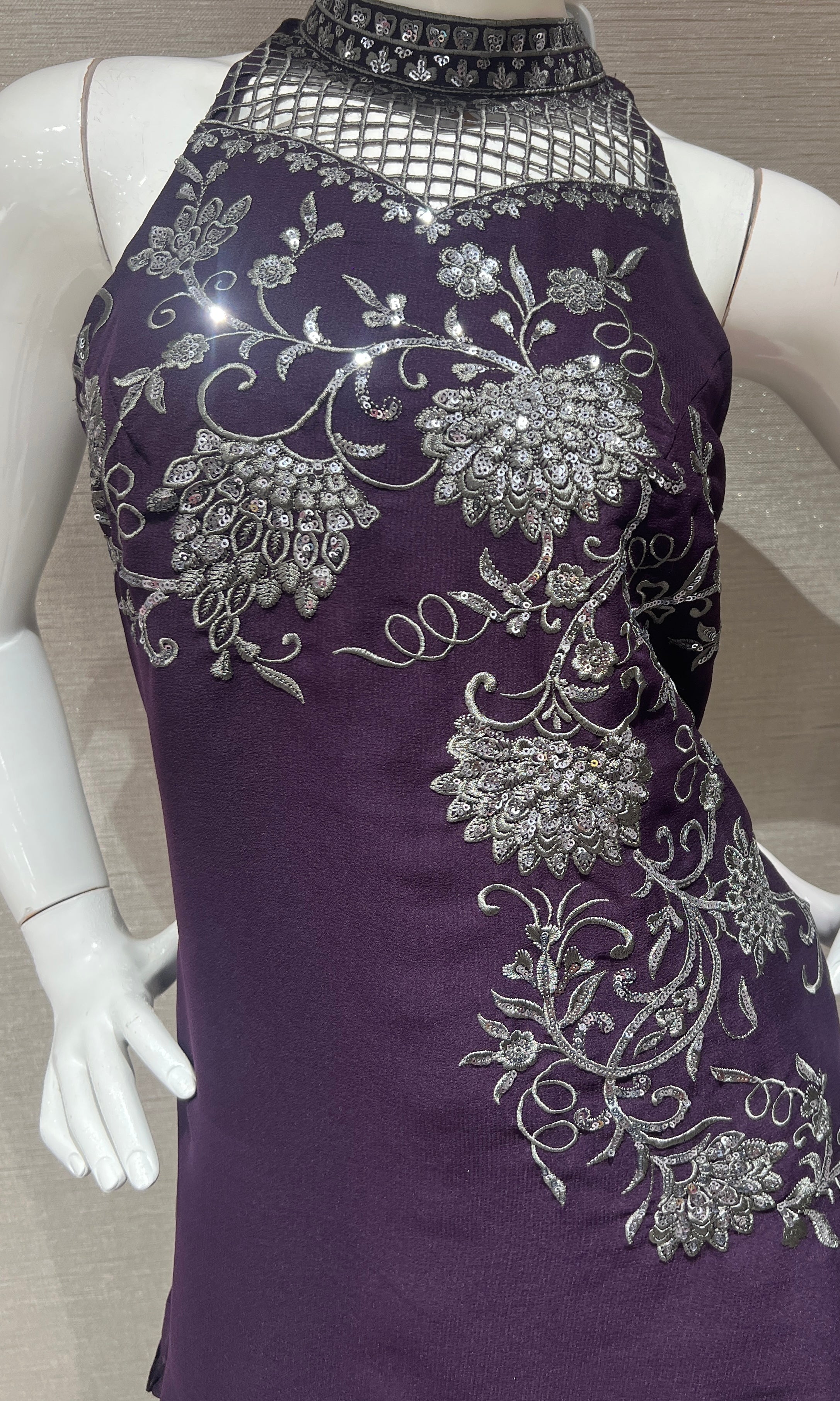 Wine ethnic floral halter peplum palazzo set