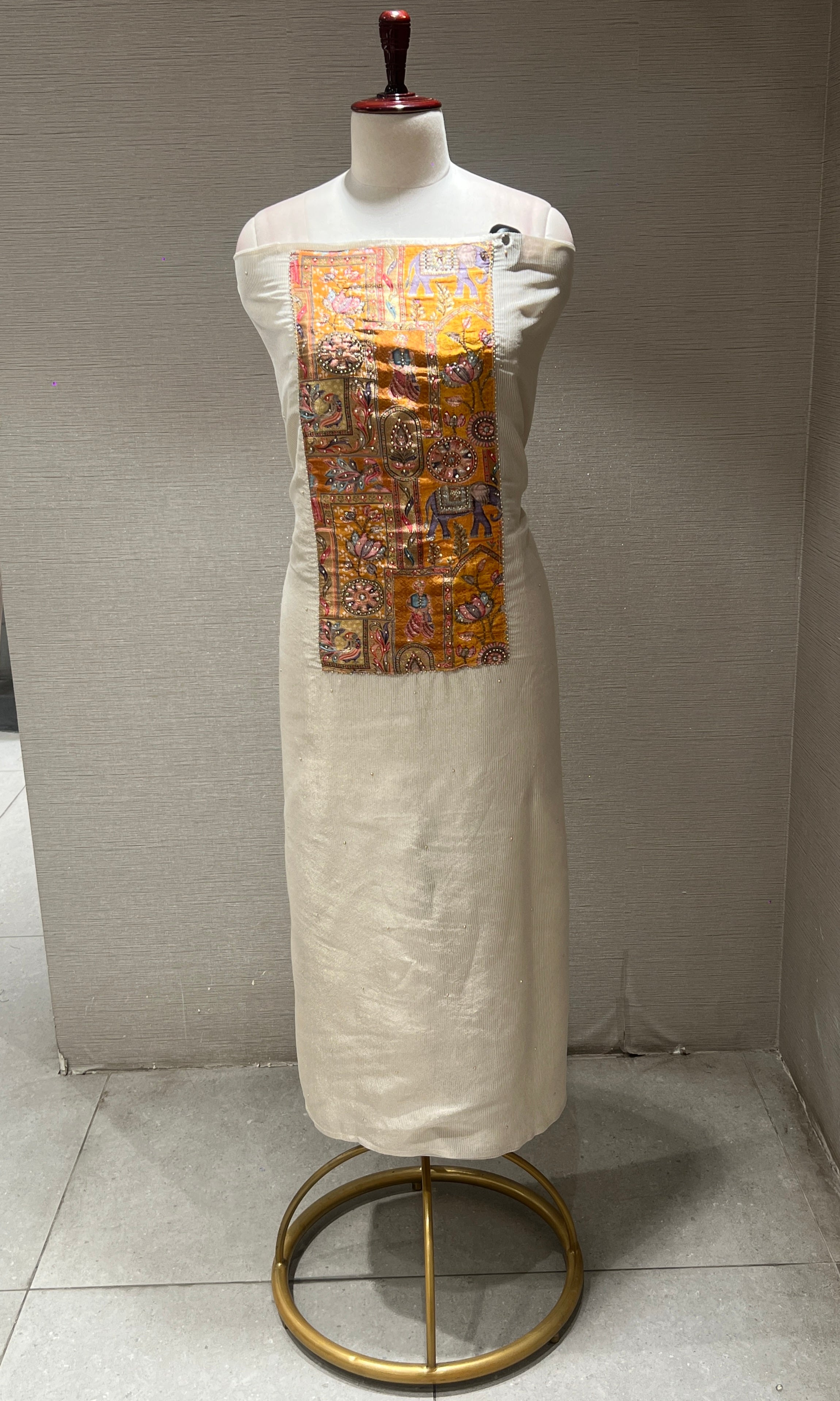 Half white Embroidered dress material