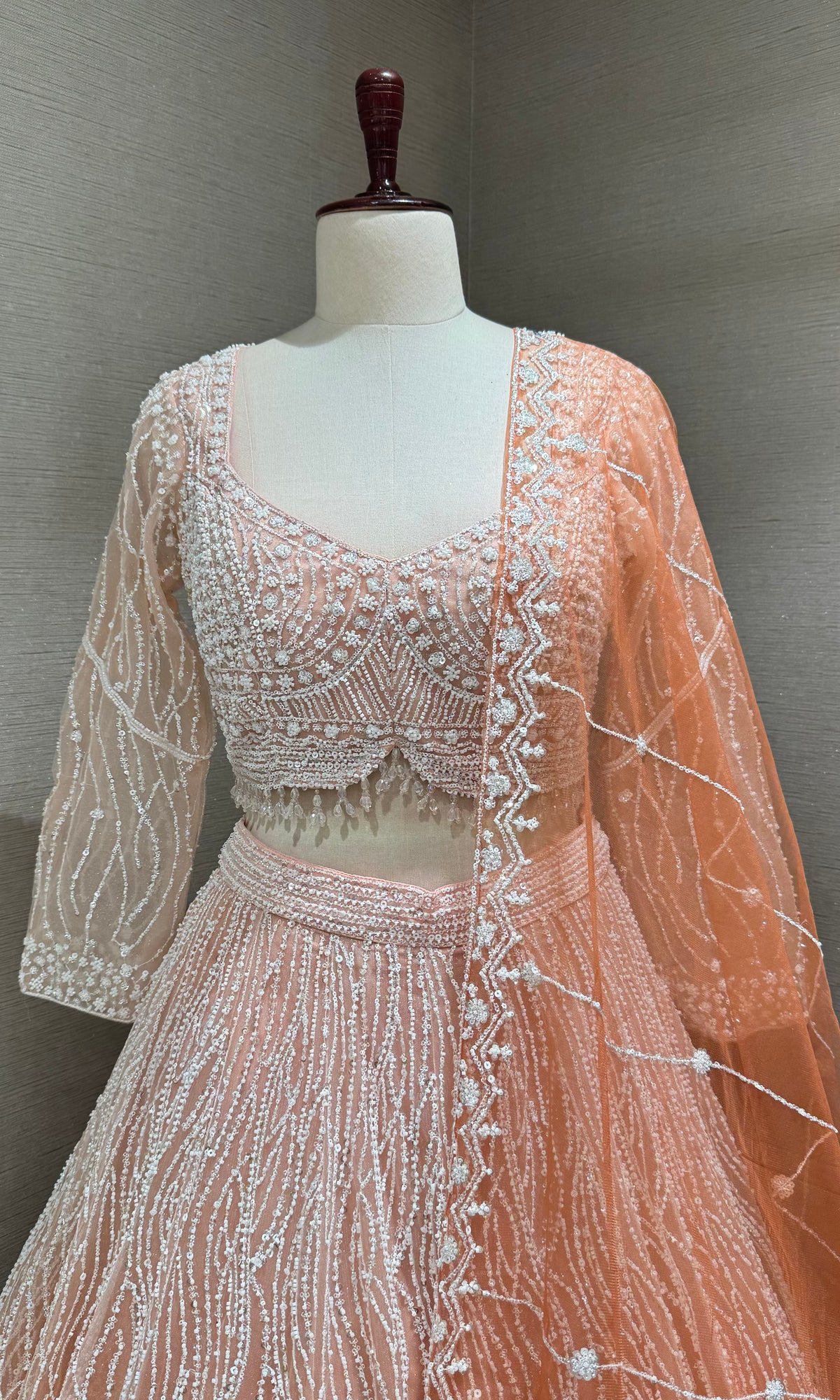 Peach Elegant Ombre Lehenga set with Beaded Embroidery