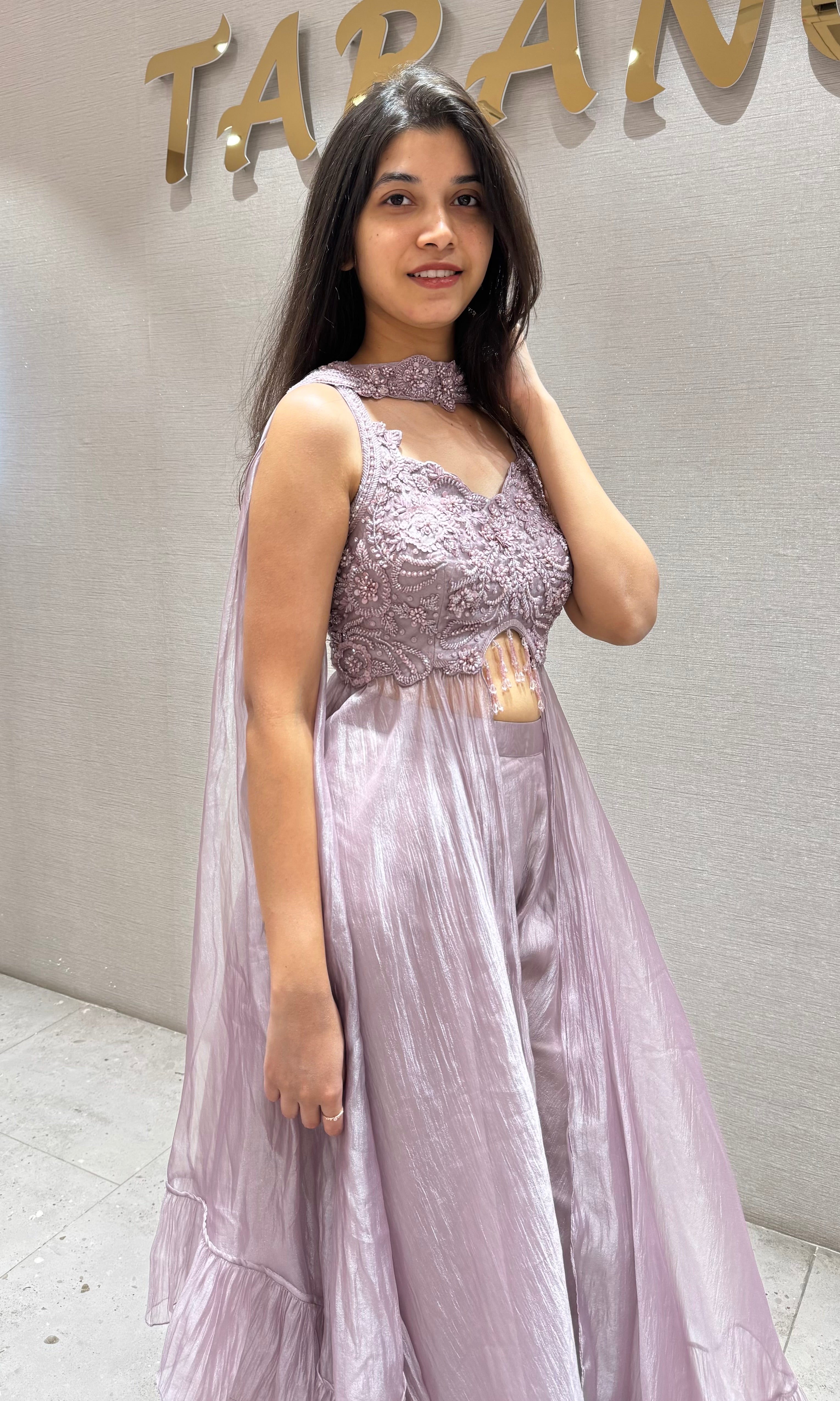 Lilac EMBROIDERED peplum Palazzo set