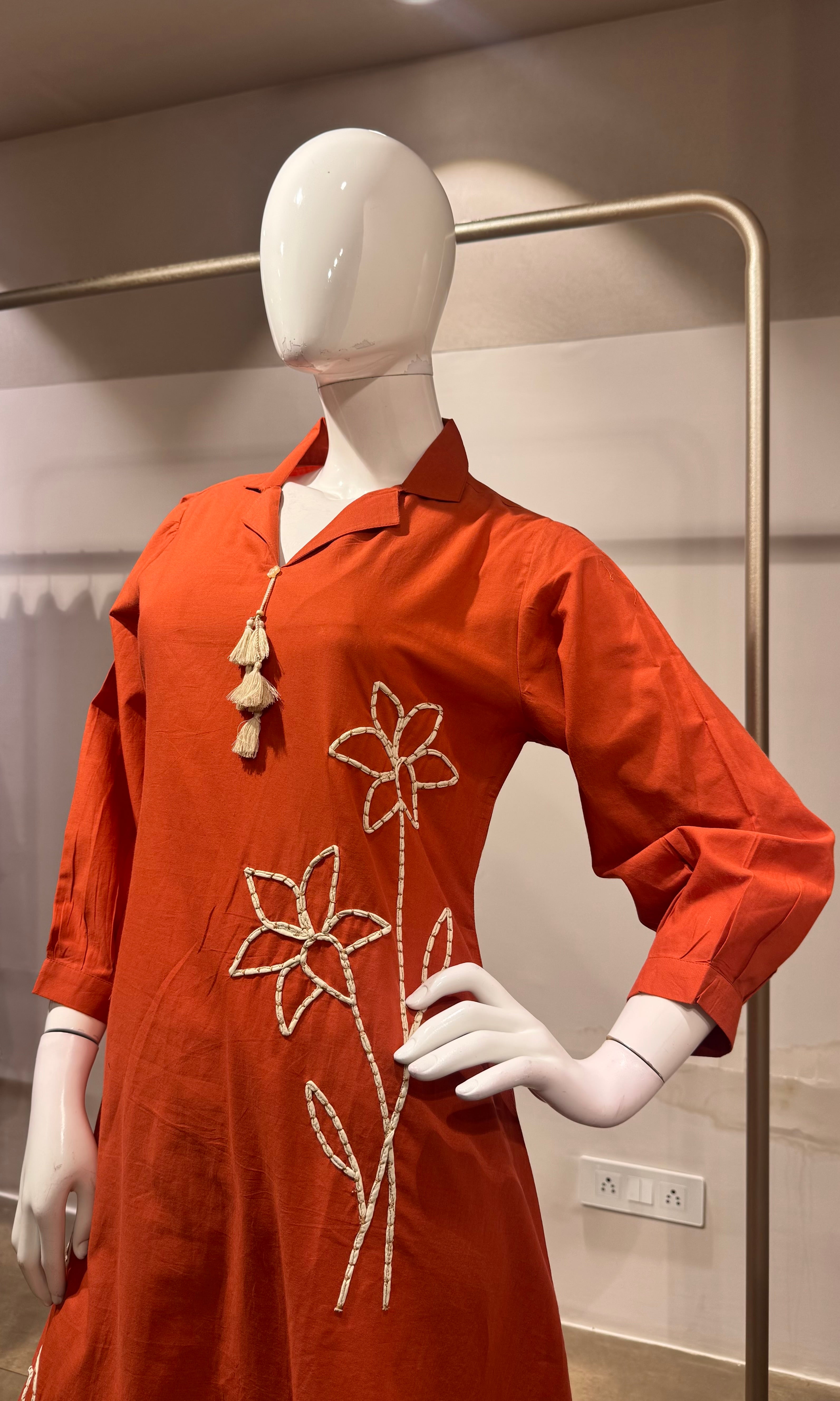 Rust cotton linen Kurti set