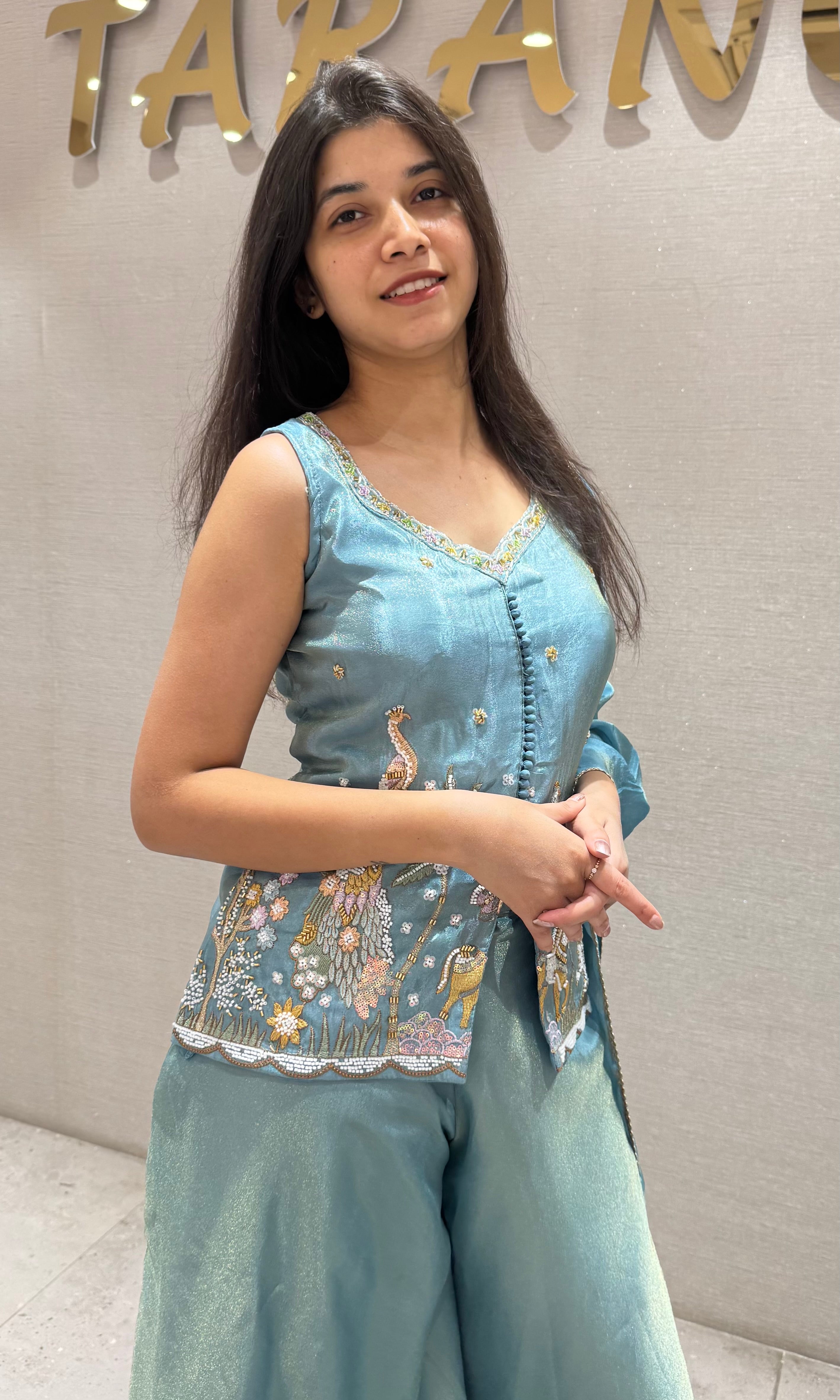 Sea Blue Tissue Palazzo Set