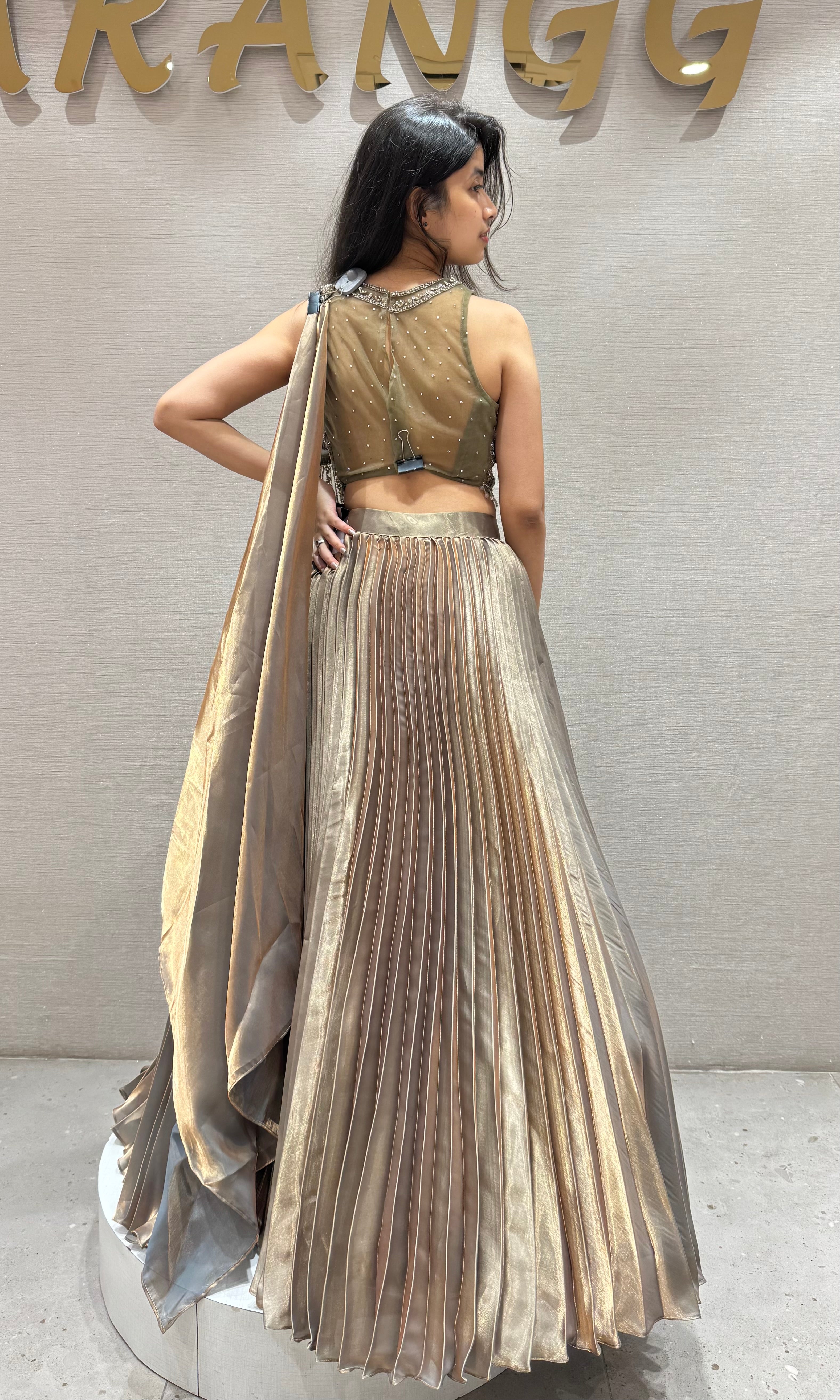 Green GLOW Lehenga WITH HALTER NECK BLOUSE