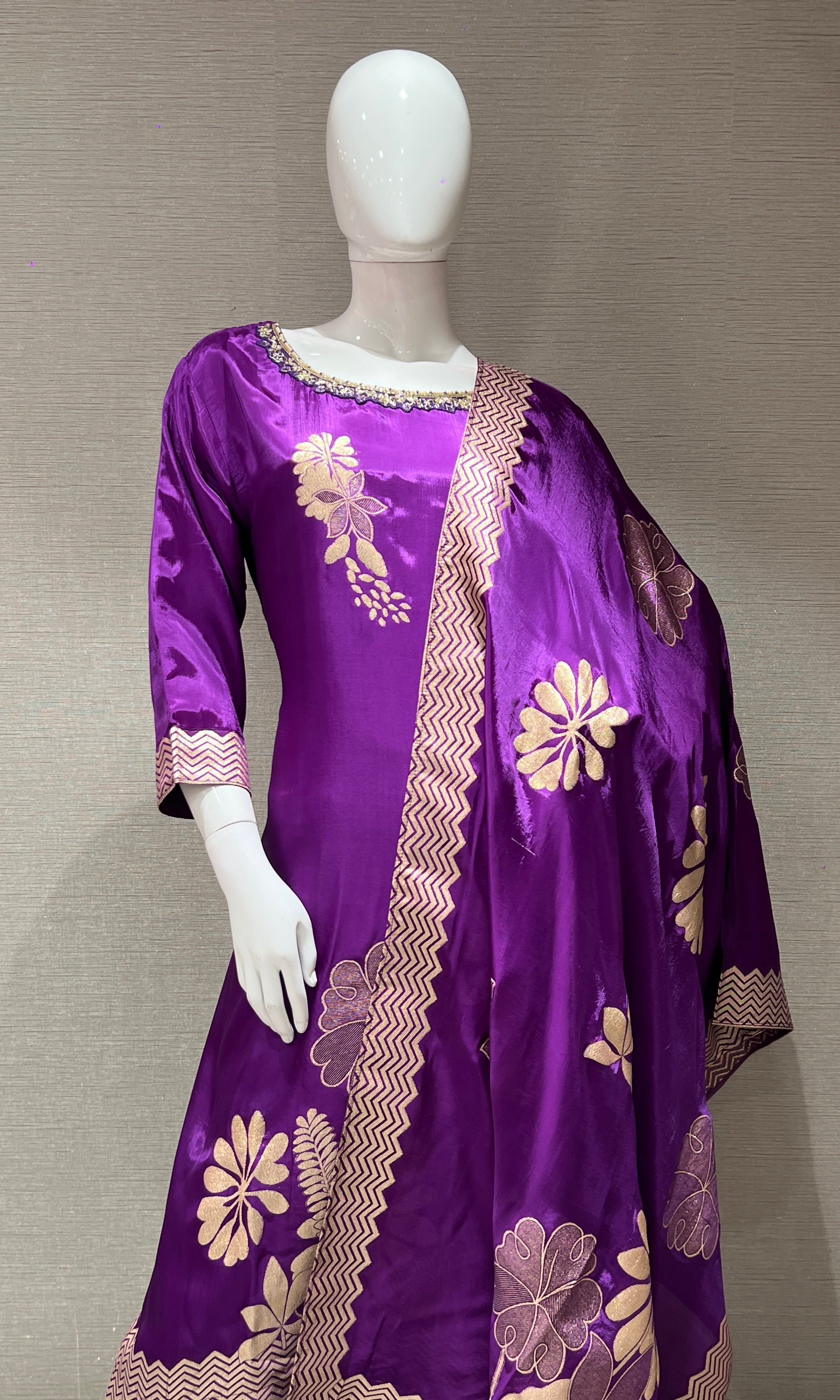 PURPLE Golden Embroidered KURTA SET